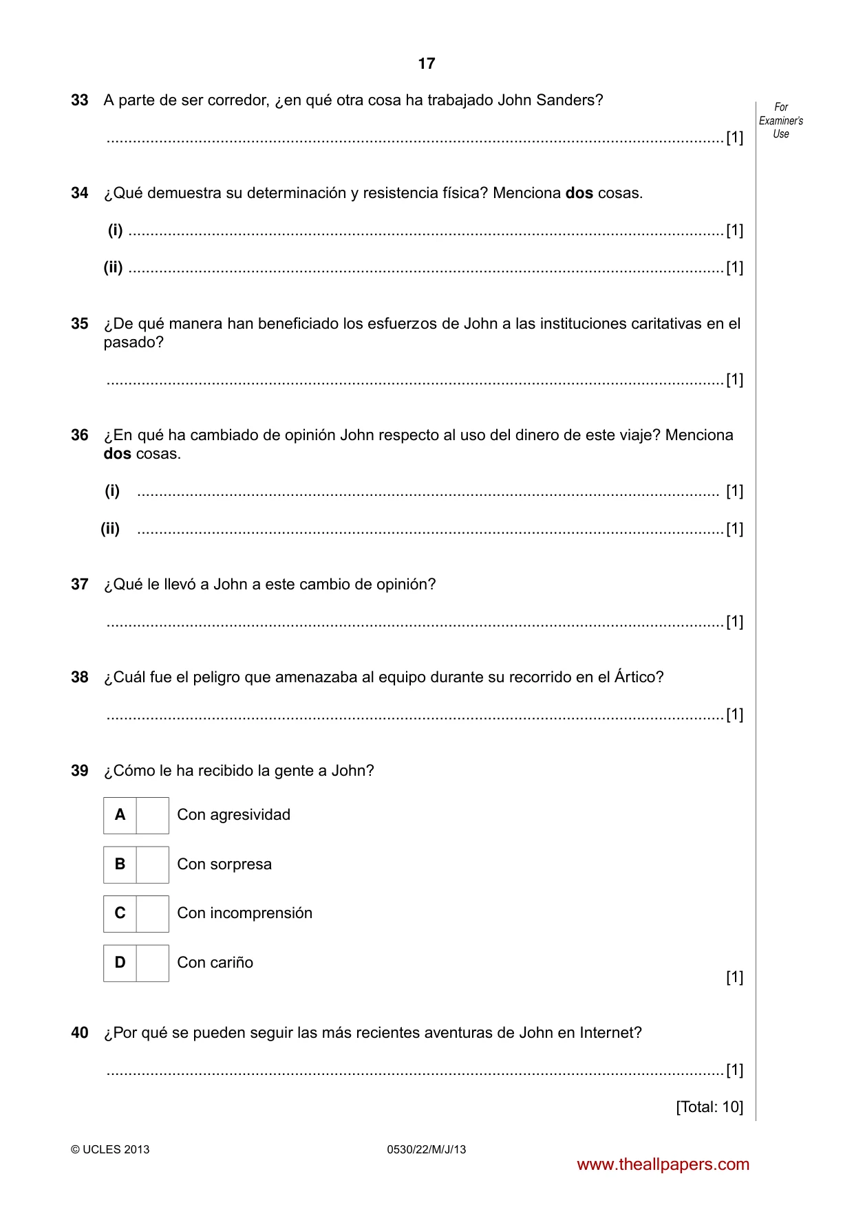 Cambridge IGCSE Spanish - Foreign Language 0530 2013 May/June Paper 2 · Variant 2 question paper, page 17 of 20