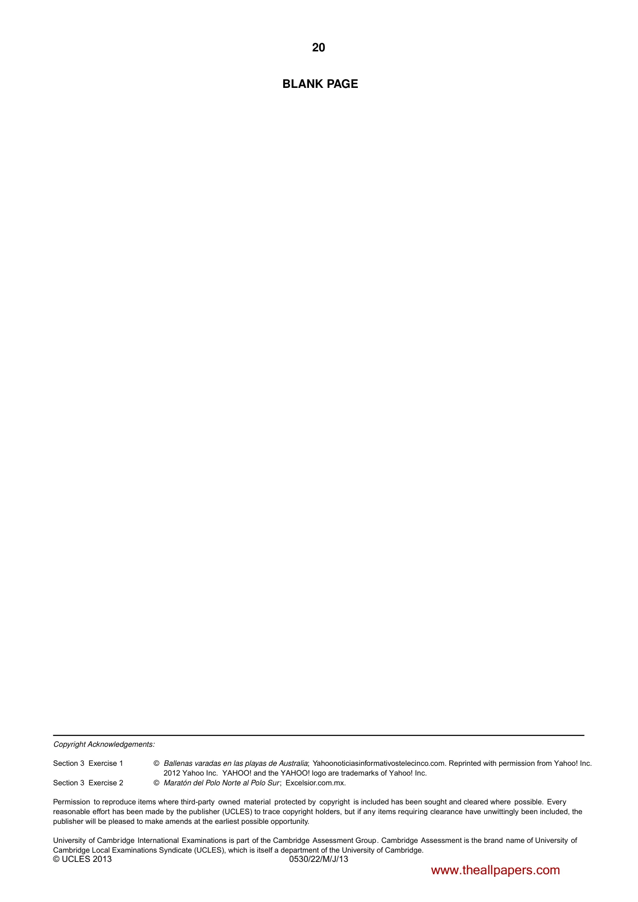 Cambridge IGCSE Spanish - Foreign Language 0530 2013 May/June Paper 2 · Variant 2 question paper, page 20 of 20
