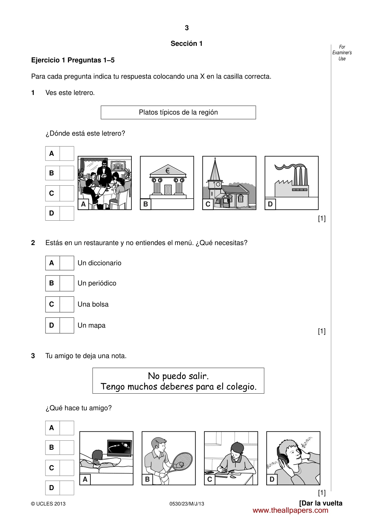 Cambridge IGCSE Spanish - Foreign Language 0530 2013 May/June Paper 2 · Variant 3 question paper, page 3 of 20
