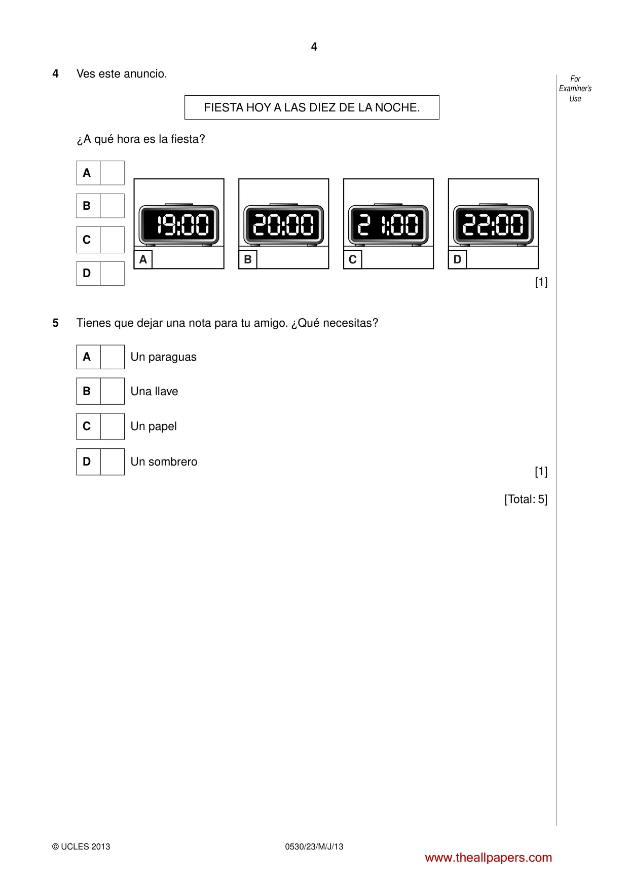 Cambridge IGCSE Spanish - Foreign Language 0530 2013 May/June Paper 2 · Variant 3 question paper, page 4 of 20