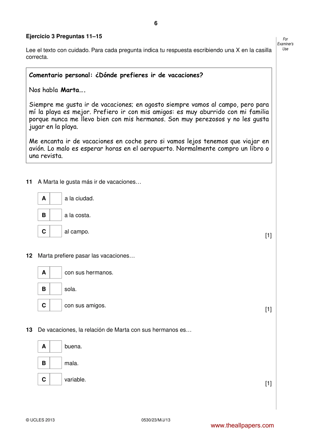 Cambridge IGCSE Spanish - Foreign Language 0530 2013 May/June Paper 2 · Variant 3 question paper, page 6 of 20