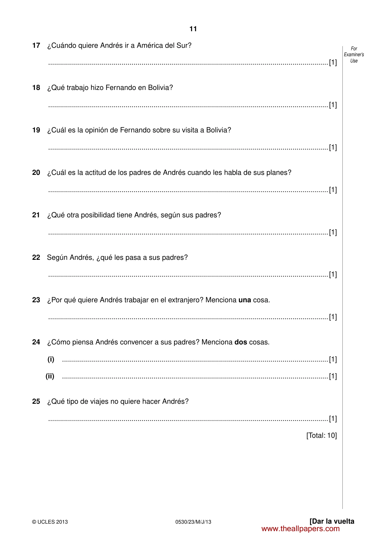 Cambridge IGCSE Spanish - Foreign Language 0530 2013 May/June Paper 2 · Variant 3 question paper, page 11 of 20