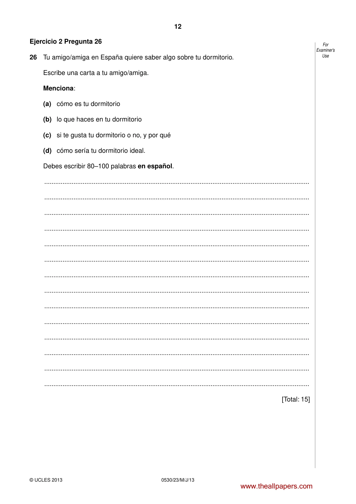 Cambridge IGCSE Spanish - Foreign Language 0530 2013 May/June Paper 2 · Variant 3 question paper, page 12 of 20