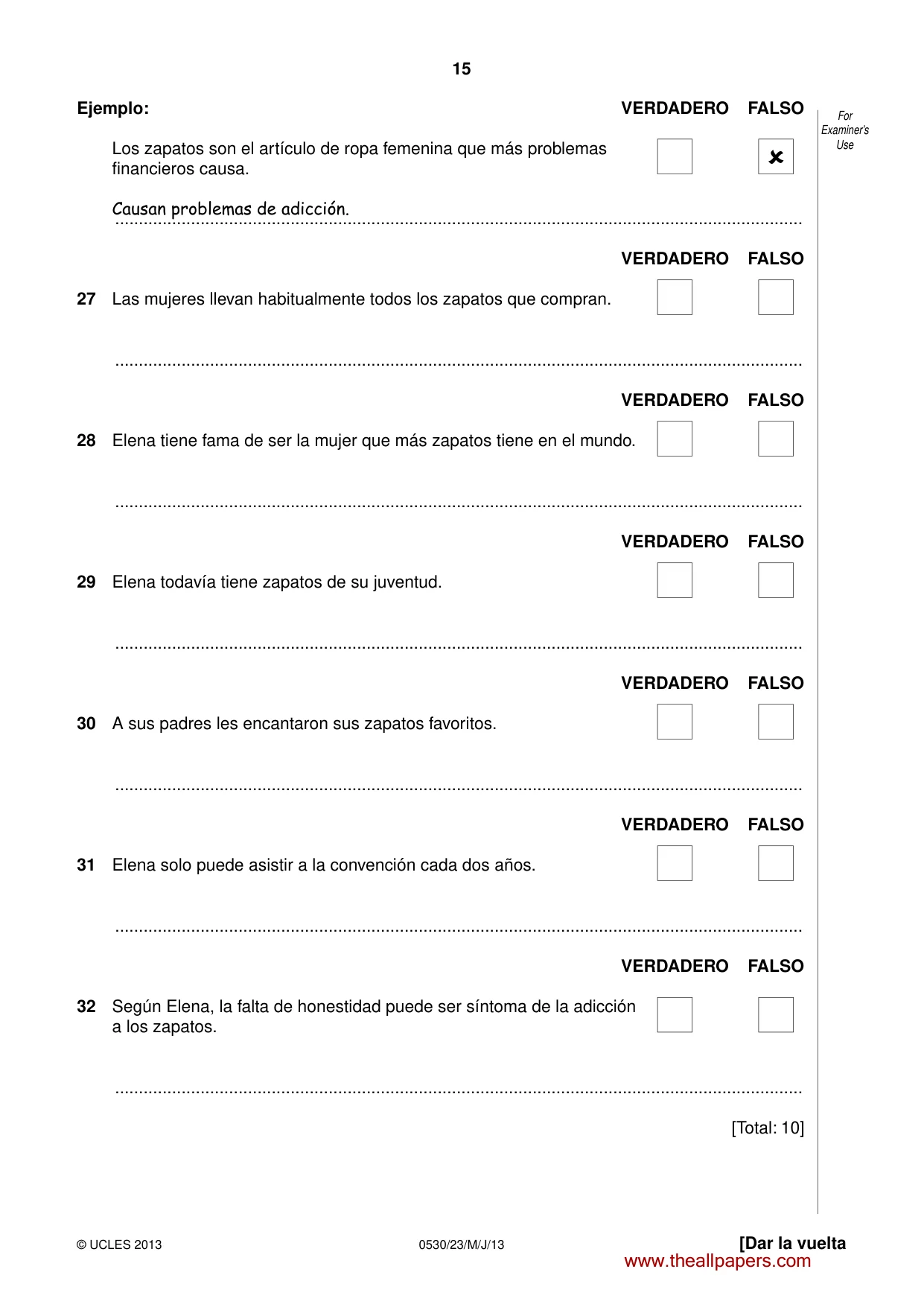 Cambridge IGCSE Spanish - Foreign Language 0530 2013 May/June Paper 2 · Variant 3 question paper, page 15 of 20