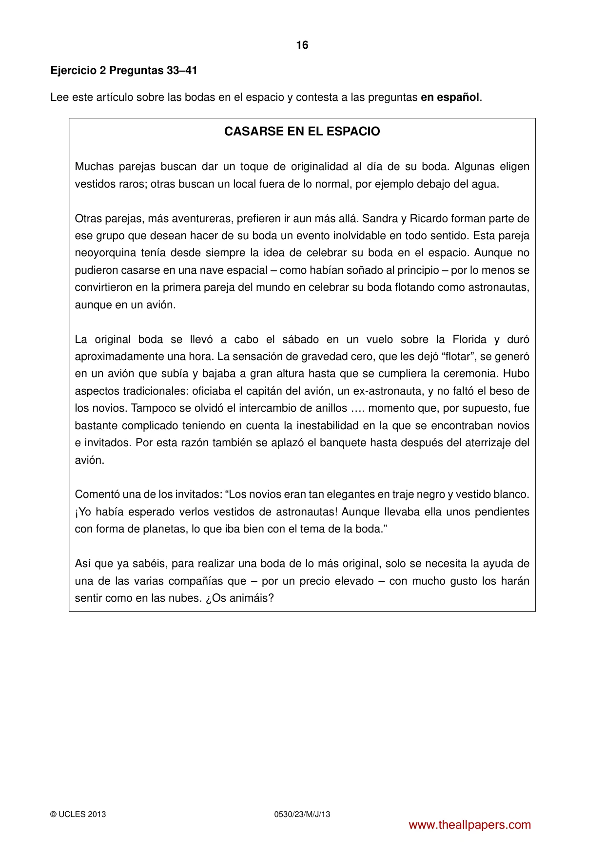 Cambridge IGCSE Spanish - Foreign Language 0530 2013 May/June Paper 2 · Variant 3 question paper, page 16 of 20