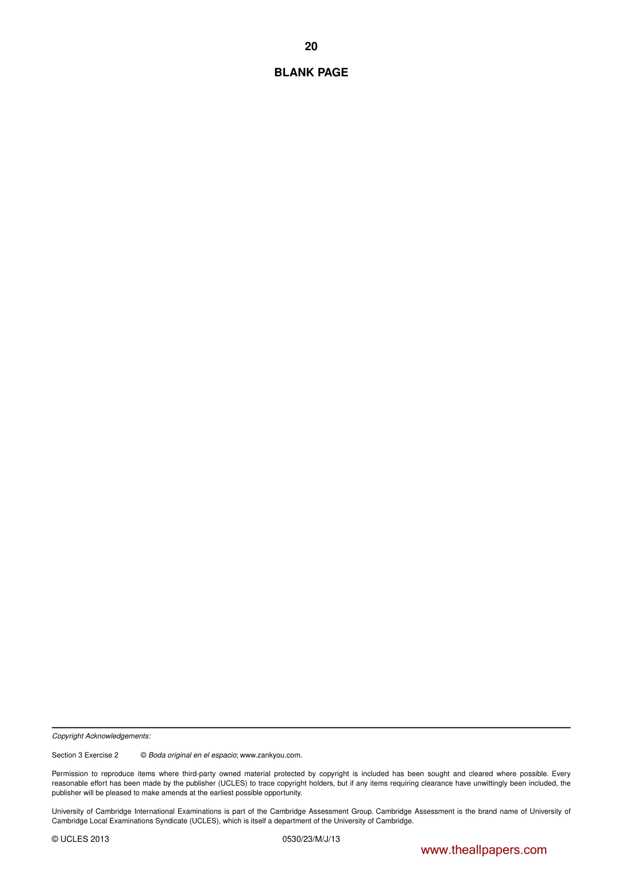 Cambridge IGCSE Spanish - Foreign Language 0530 2013 May/June Paper 2 · Variant 3 question paper, page 20 of 20