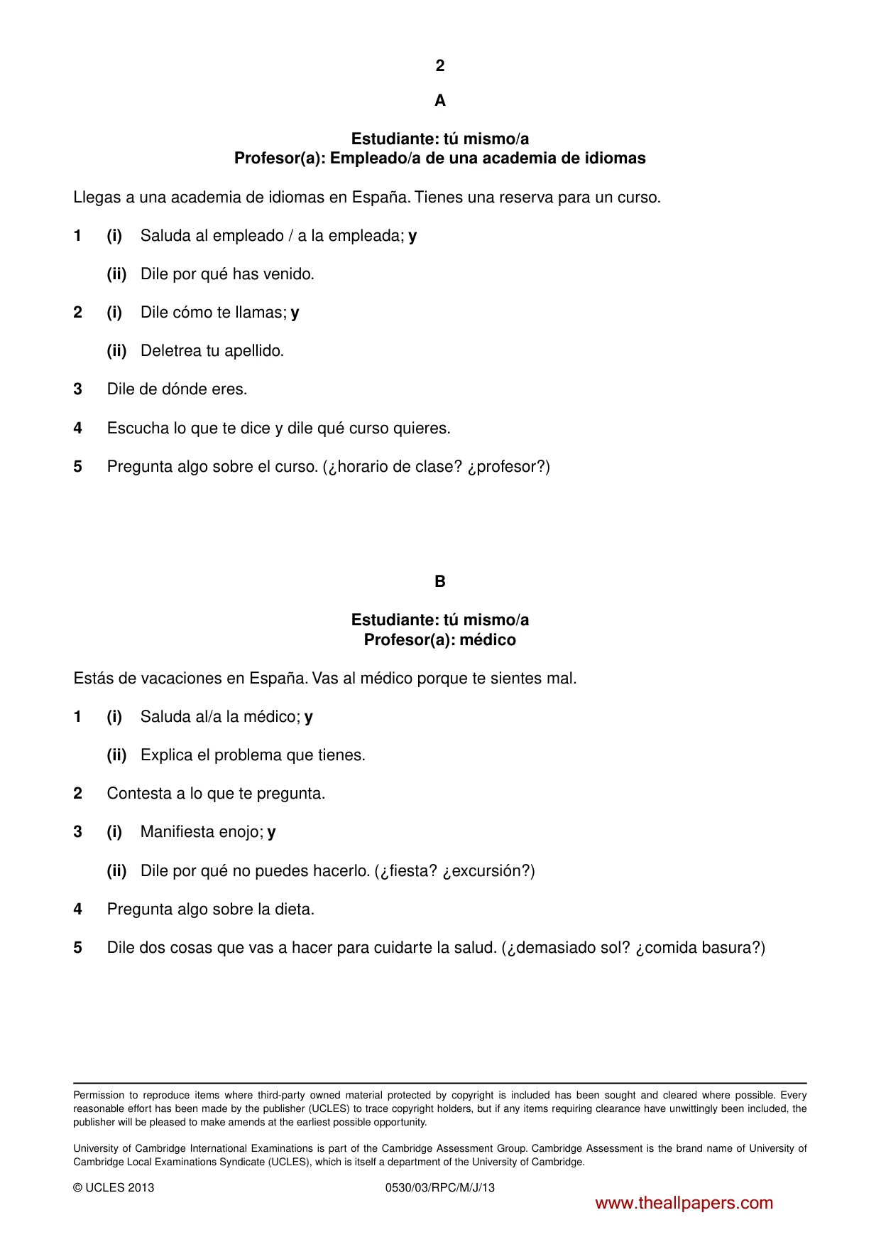 Cambridge IGCSE Spanish - Foreign Language 0530 2013 May/June Paper 3 · Variant 1 question paper, page 4 of 18