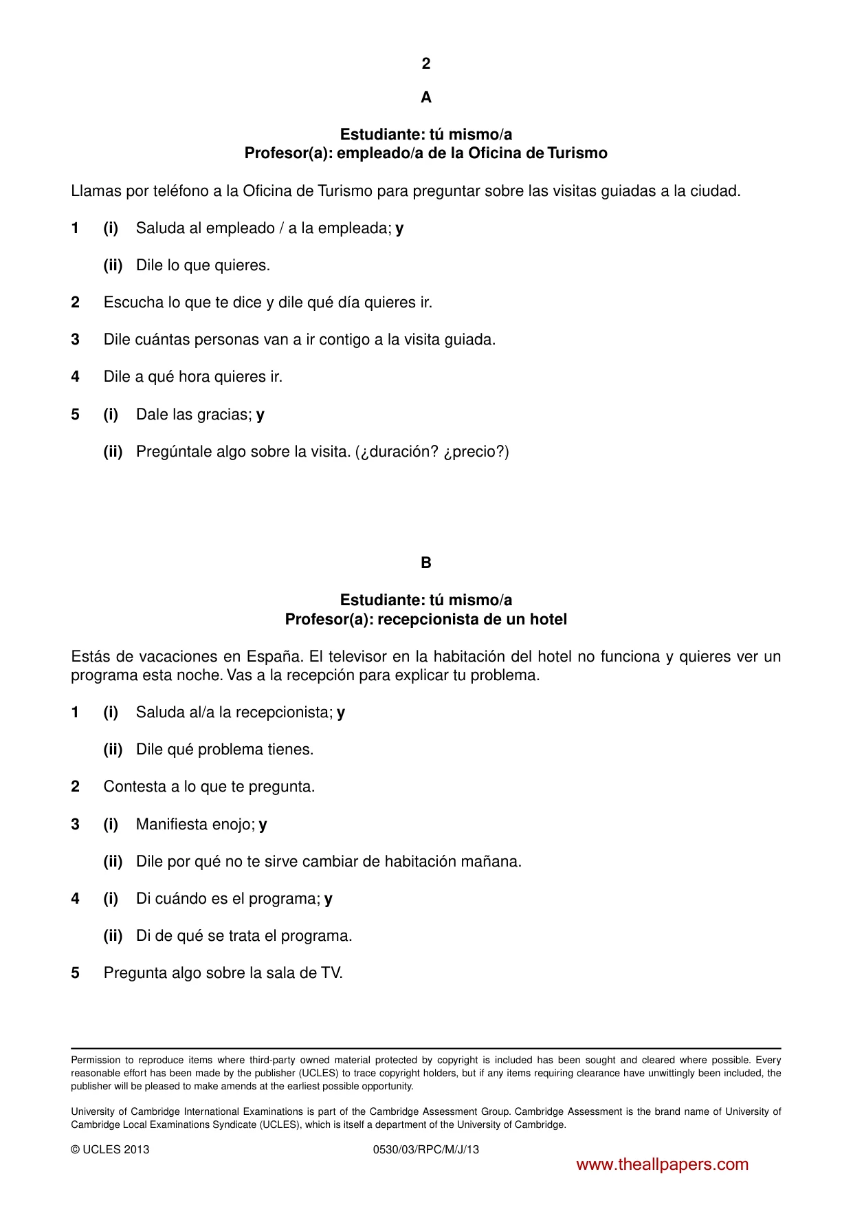 Cambridge IGCSE Spanish - Foreign Language 0530 2013 May/June Paper 3 · Variant 1 question paper, page 8 of 18