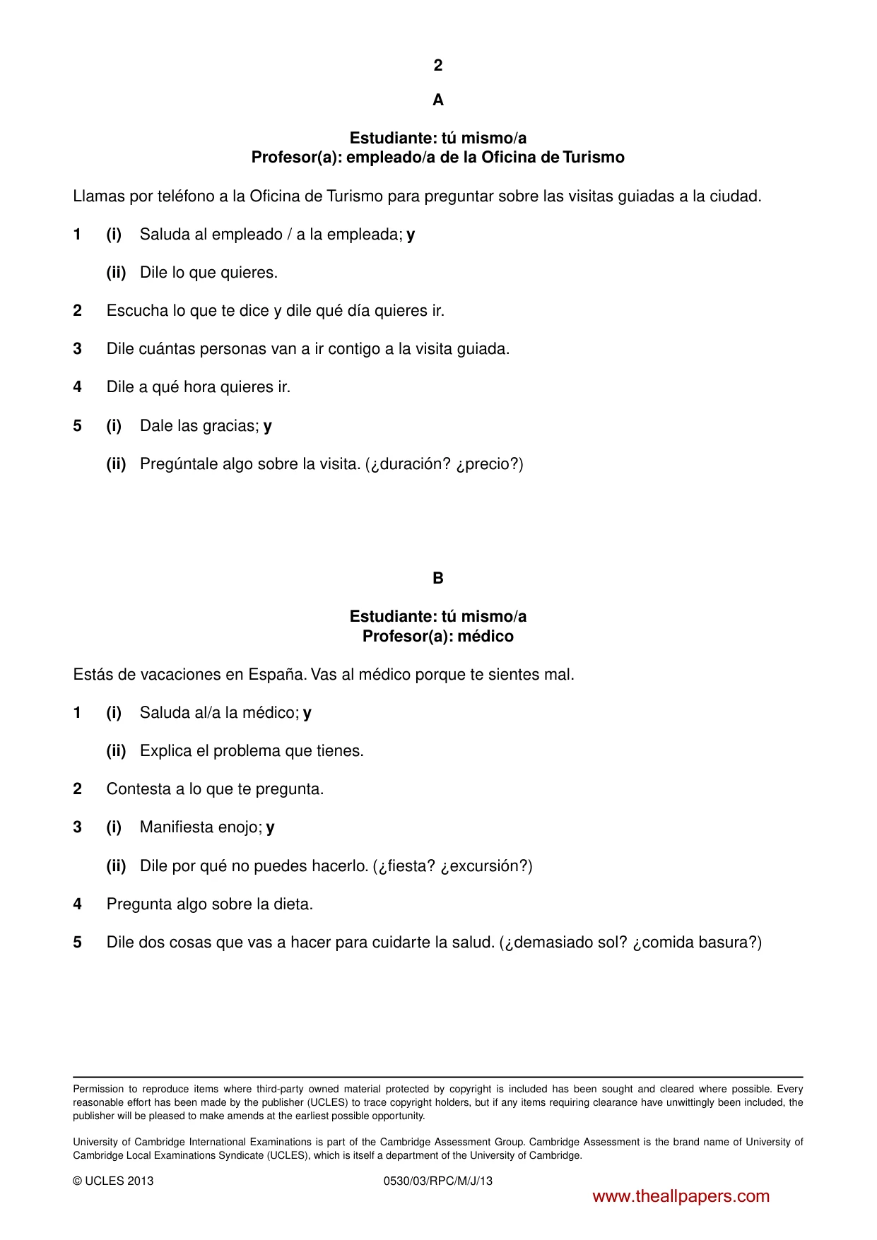 Cambridge IGCSE Spanish - Foreign Language 0530 2013 May/June Paper 3 · Variant 1 question paper, page 10 of 18