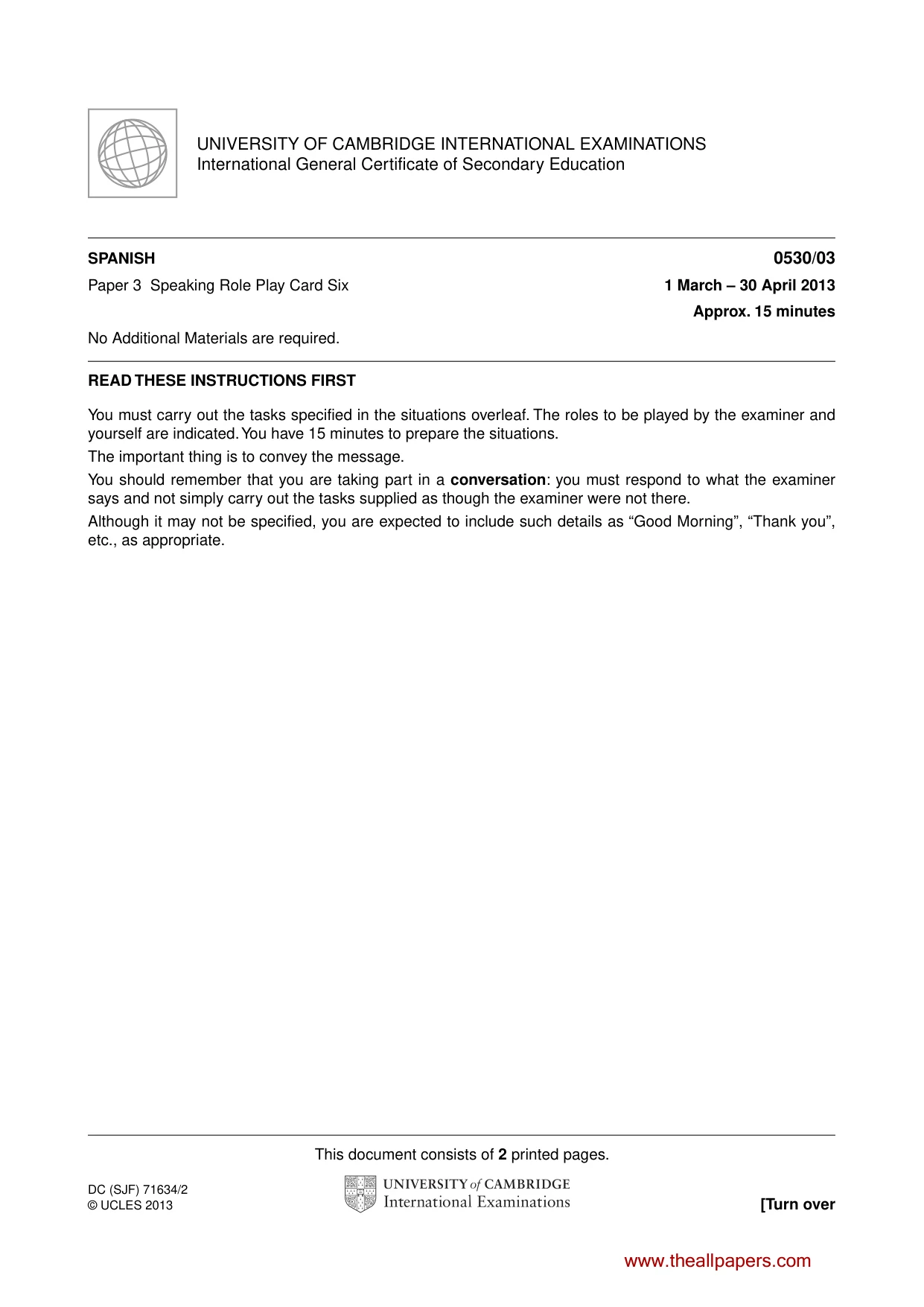 Cambridge IGCSE Spanish - Foreign Language 0530 2013 May/June Paper 3 · Variant 1 question paper, page 11 of 18