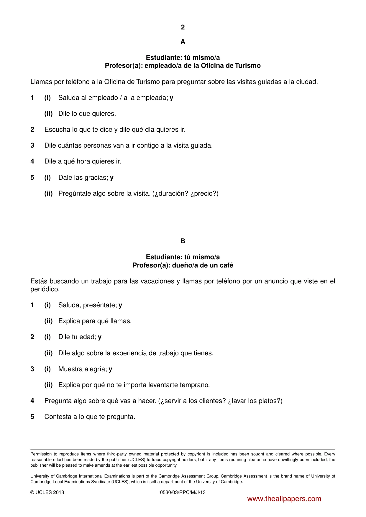 Cambridge IGCSE Spanish - Foreign Language 0530 2013 May/June Paper 3 · Variant 1 question paper, page 12 of 18