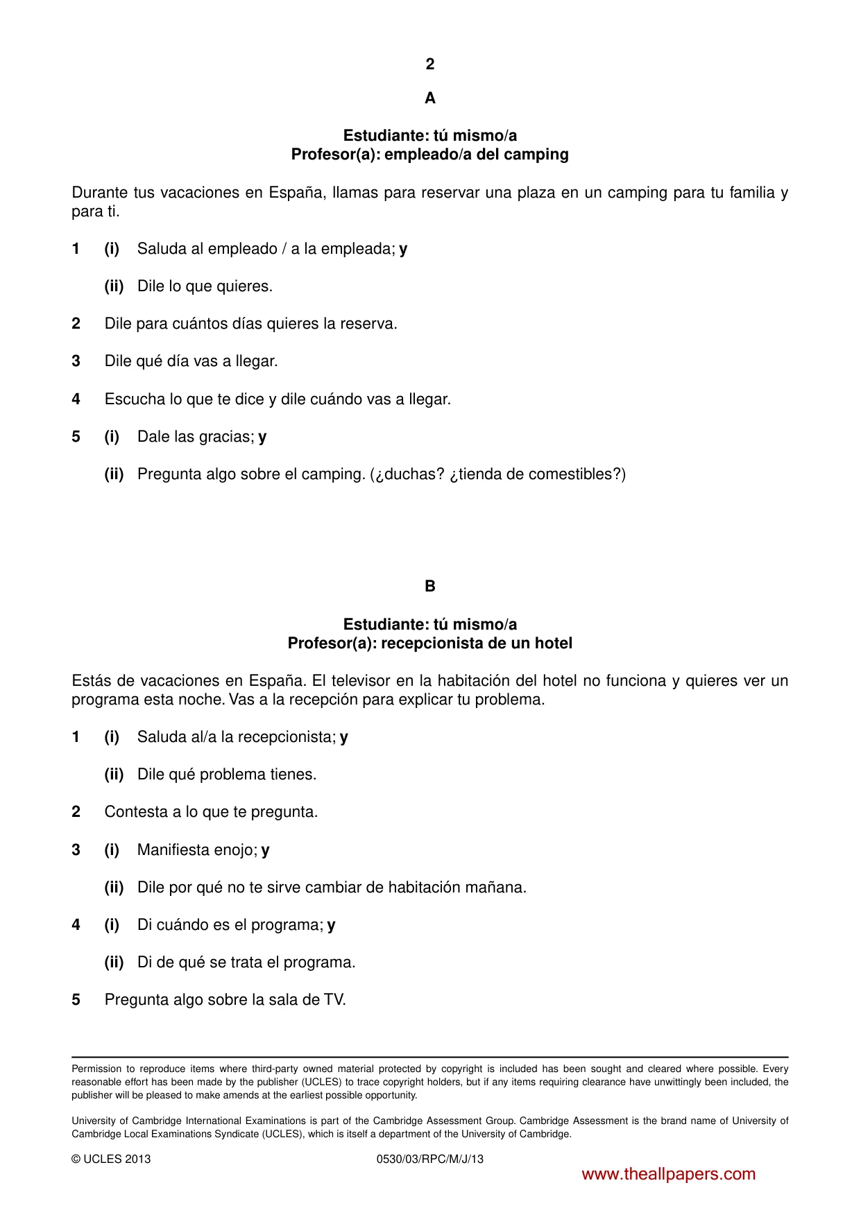 Cambridge IGCSE Spanish - Foreign Language 0530 2013 May/June Paper 3 · Variant 1 question paper, page 14 of 18