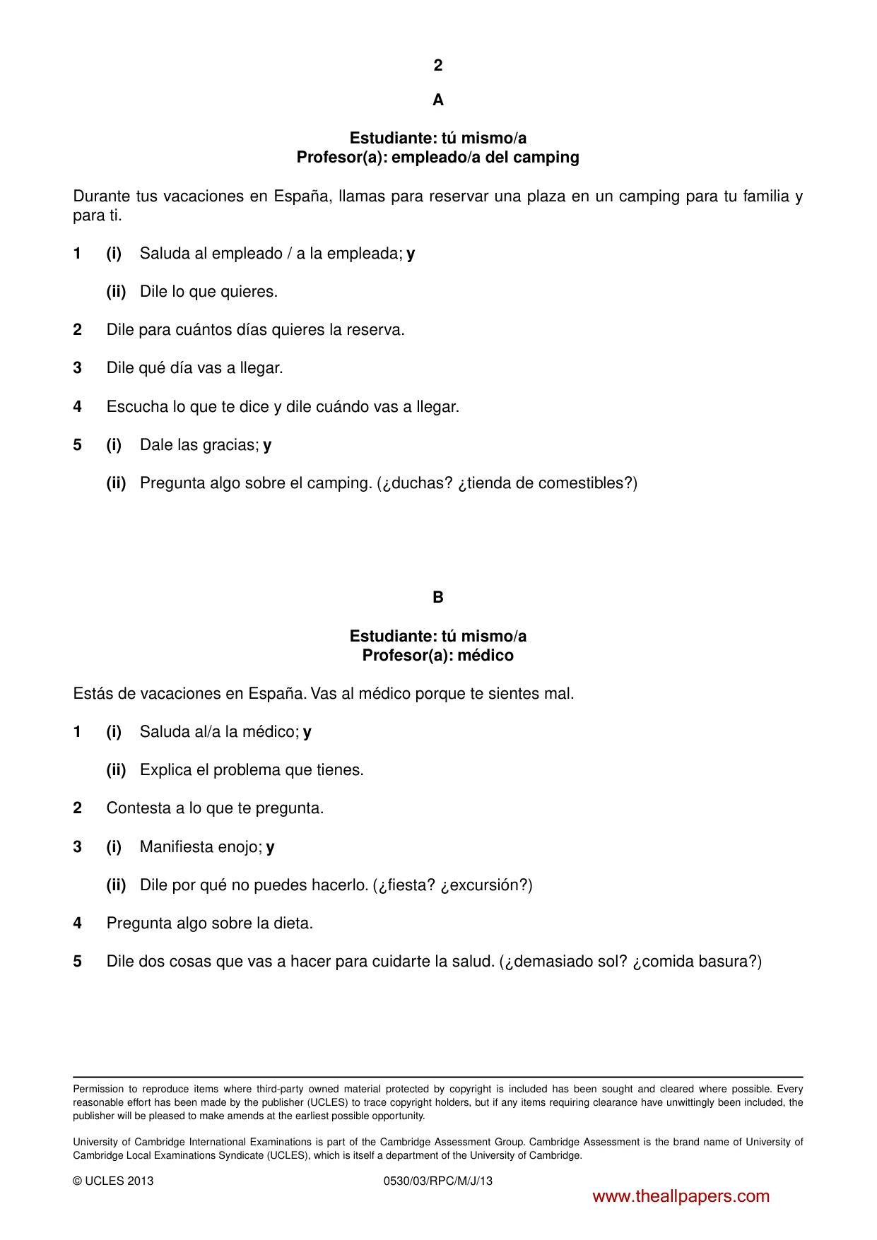 Cambridge IGCSE Spanish - Foreign Language 0530 2013 May/June Paper 3 · Variant 1 question paper, page 16 of 18