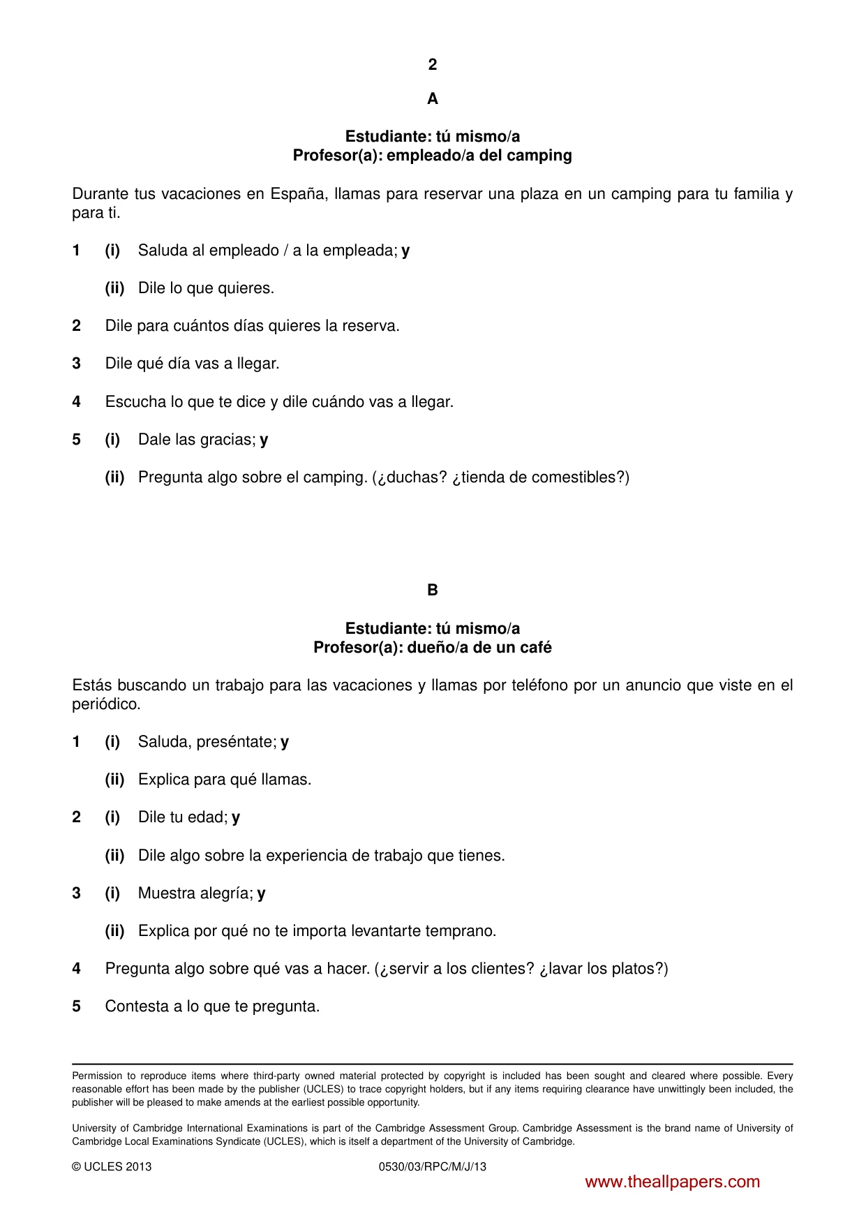 Cambridge IGCSE Spanish - Foreign Language 0530 2013 May/June Paper 3 · Variant 1 question paper, page 18 of 18