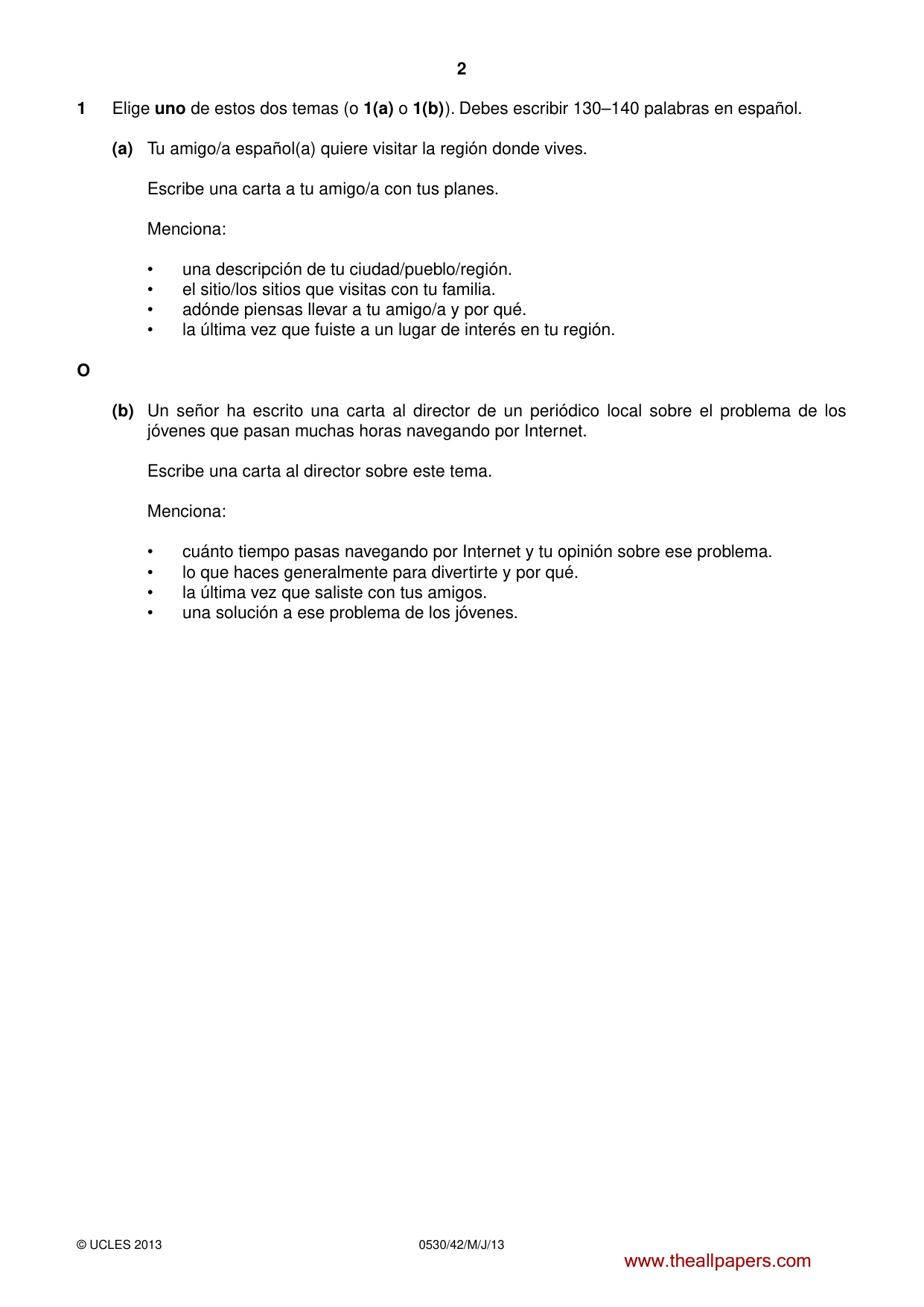 Cambridge IGCSE Spanish - Foreign Language 0530 2013 May/June Paper 4 · Variant 2 question paper, page 2 of 4