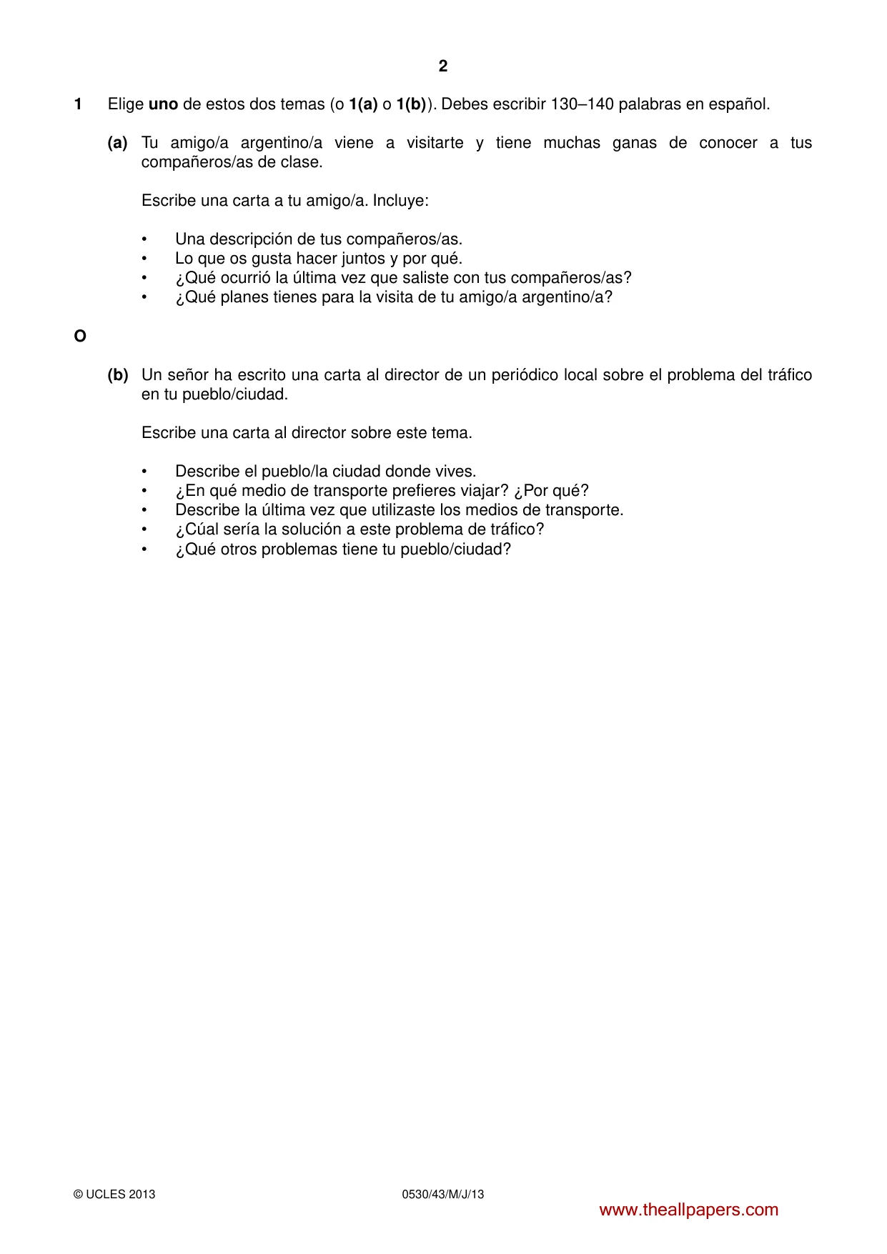 Cambridge IGCSE Spanish - Foreign Language 0530 2013 May/June Paper 4 · Variant 3 question paper, page 2 of 4