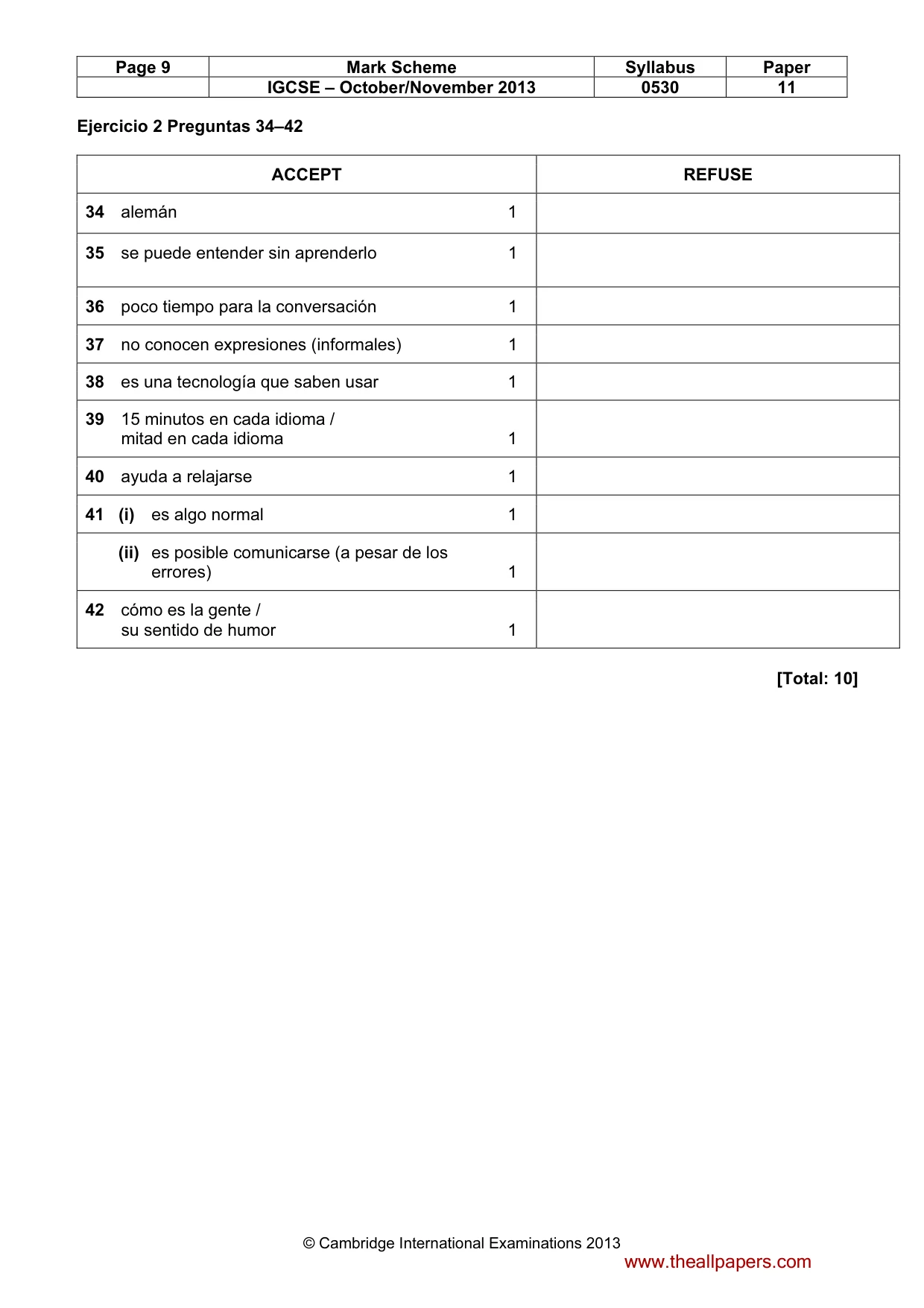 Mark scheme, page 9 of 9