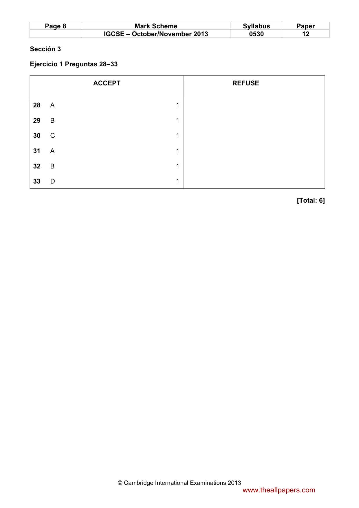 Mark scheme, page 8 of 9