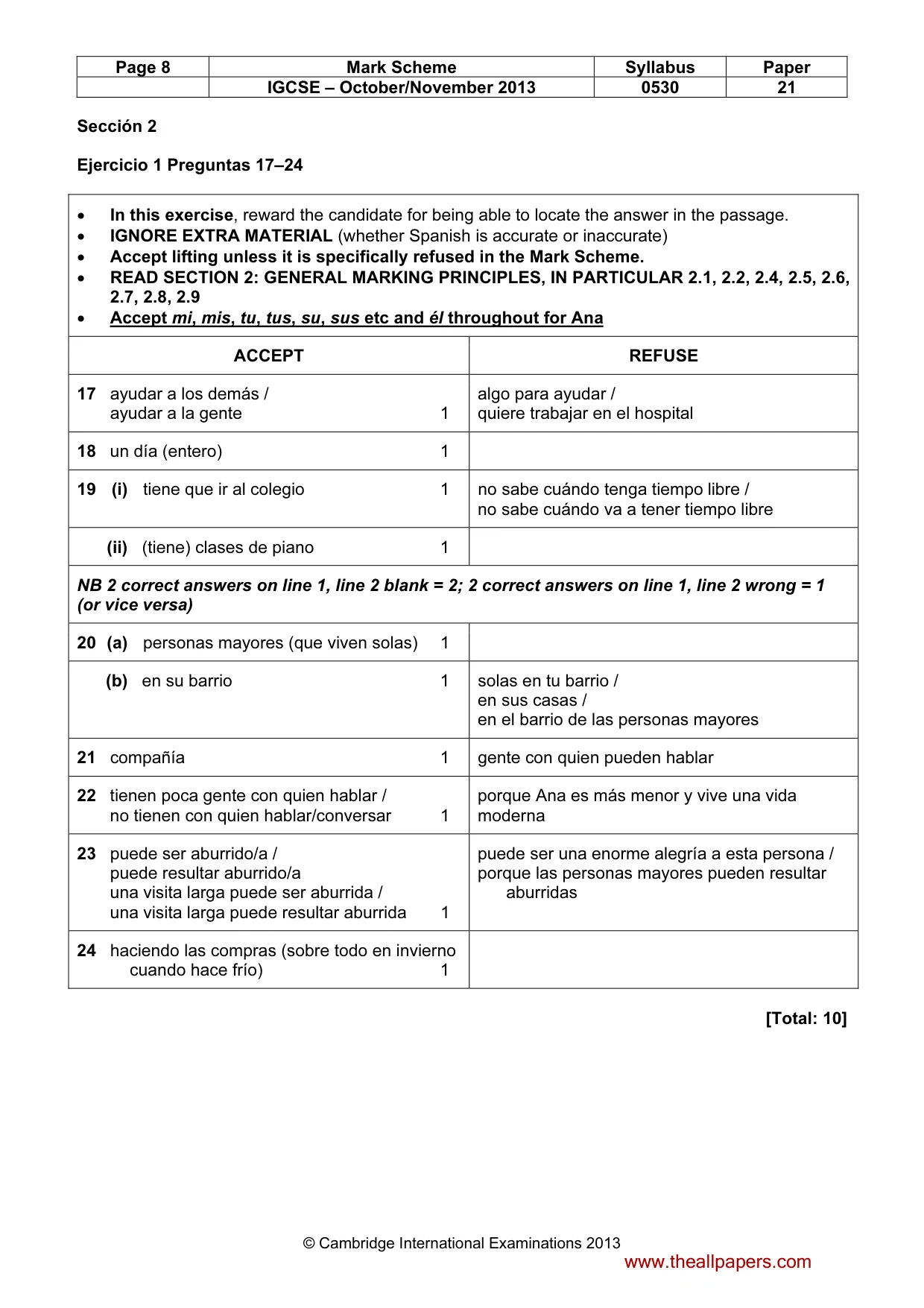 Mark scheme, page 8 of 13