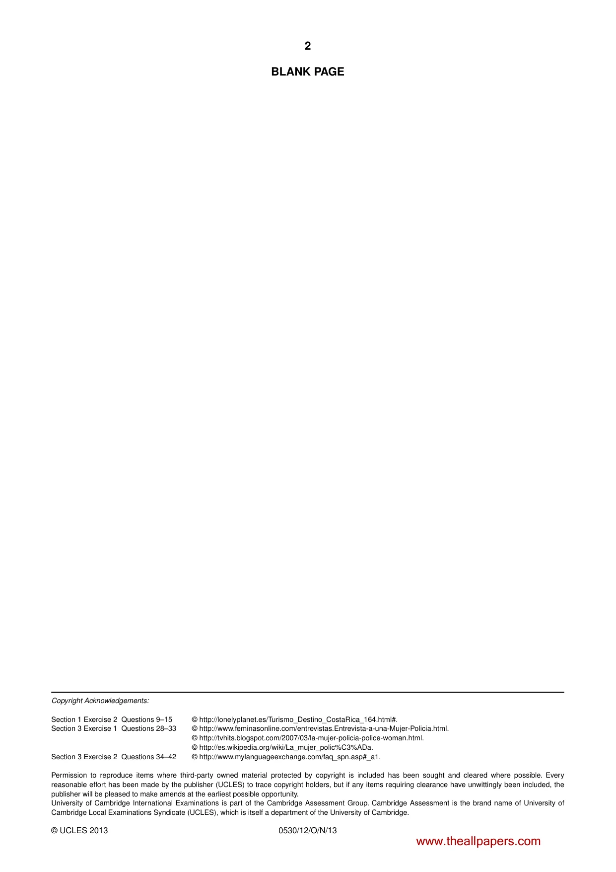 Cambridge IGCSE Spanish - Foreign Language 0530 2013 Oct/Nov Paper 1 · Variant 2 question paper, page 2 of 12