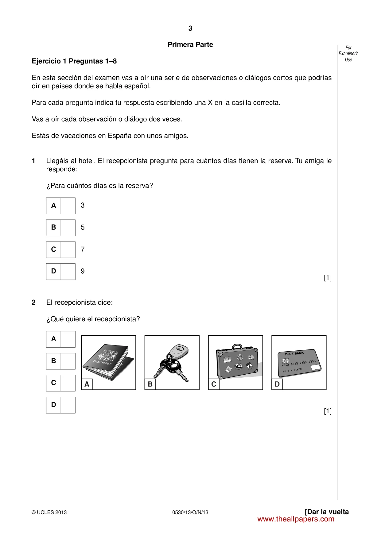 Cambridge IGCSE Spanish - Foreign Language 0530 2013 Oct/Nov Paper 1 · Variant 3 question paper, page 3 of 12