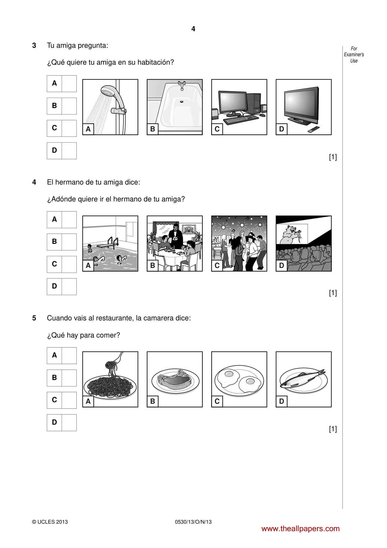 Cambridge IGCSE Spanish - Foreign Language 0530 2013 Oct/Nov Paper 1 · Variant 3 question paper, page 4 of 12