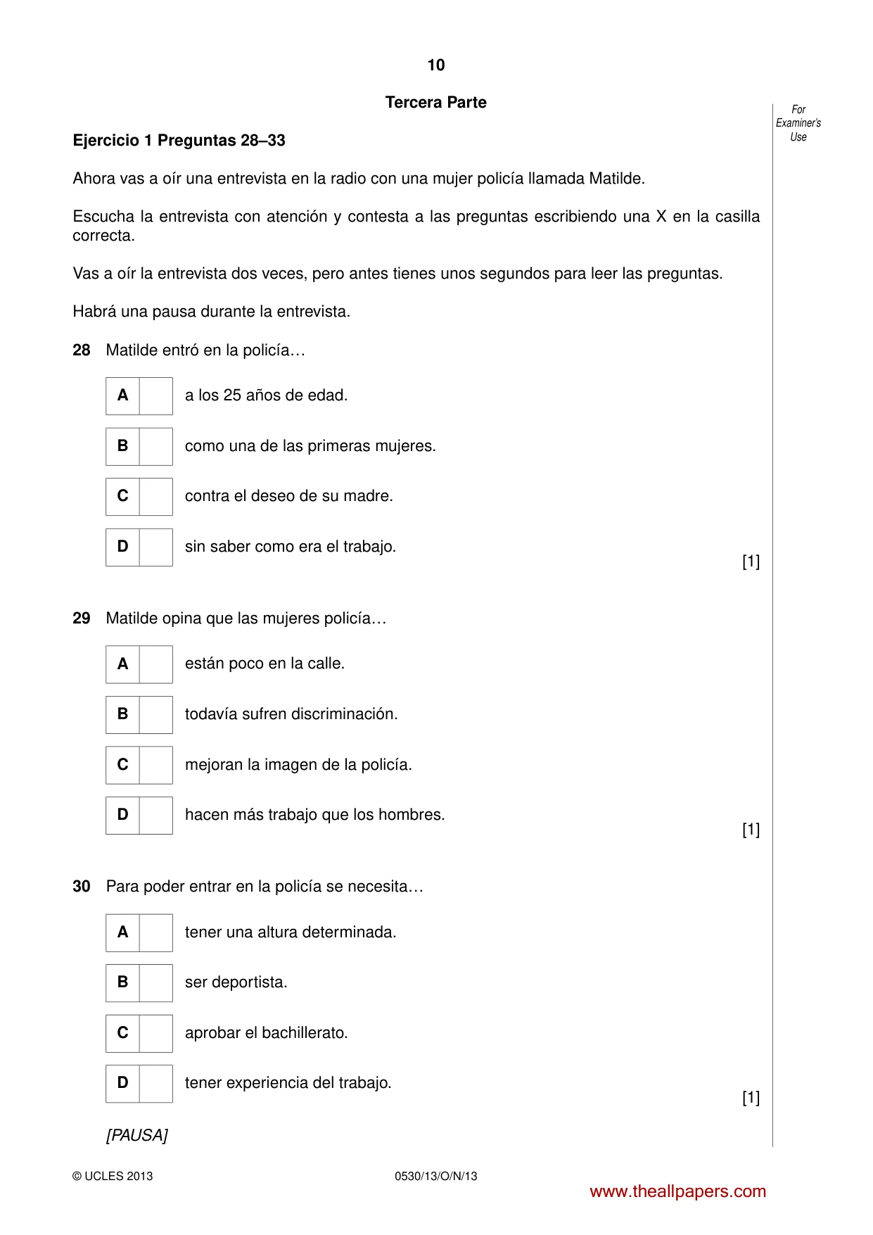 Cambridge IGCSE Spanish - Foreign Language 0530 2013 Oct/Nov Paper 1 · Variant 3 question paper, page 10 of 12