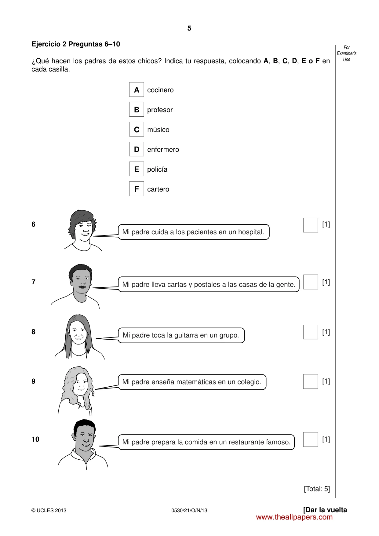 Cambridge IGCSE Spanish - Foreign Language 0530 2013 Oct/Nov Paper 2 · Variant 1 question paper, page 5 of 20