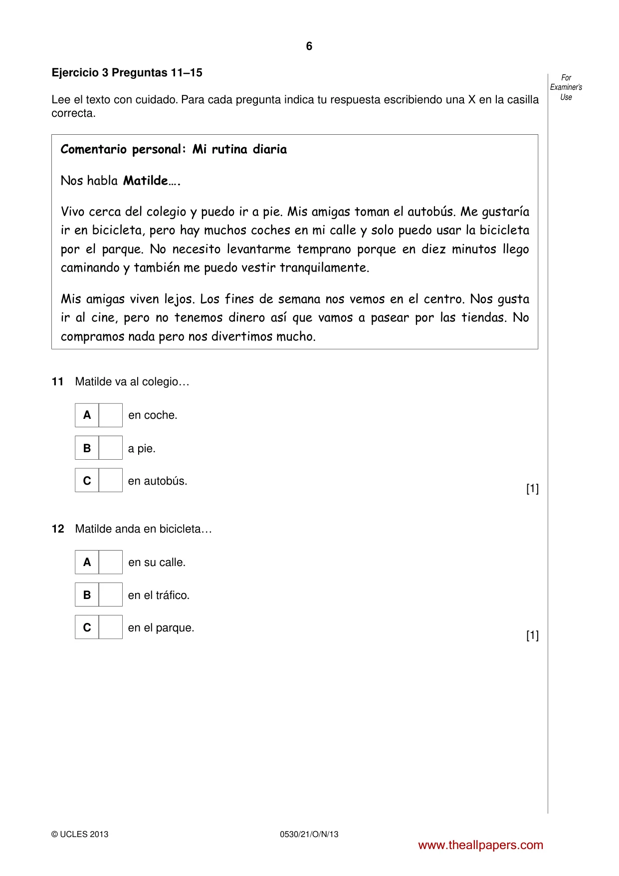 Cambridge IGCSE Spanish - Foreign Language 0530 2013 Oct/Nov Paper 2 · Variant 1 question paper, page 6 of 20