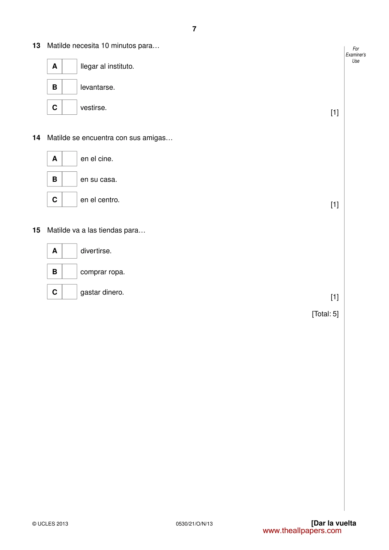 Cambridge IGCSE Spanish - Foreign Language 0530 2013 Oct/Nov Paper 2 · Variant 1 question paper, page 7 of 20