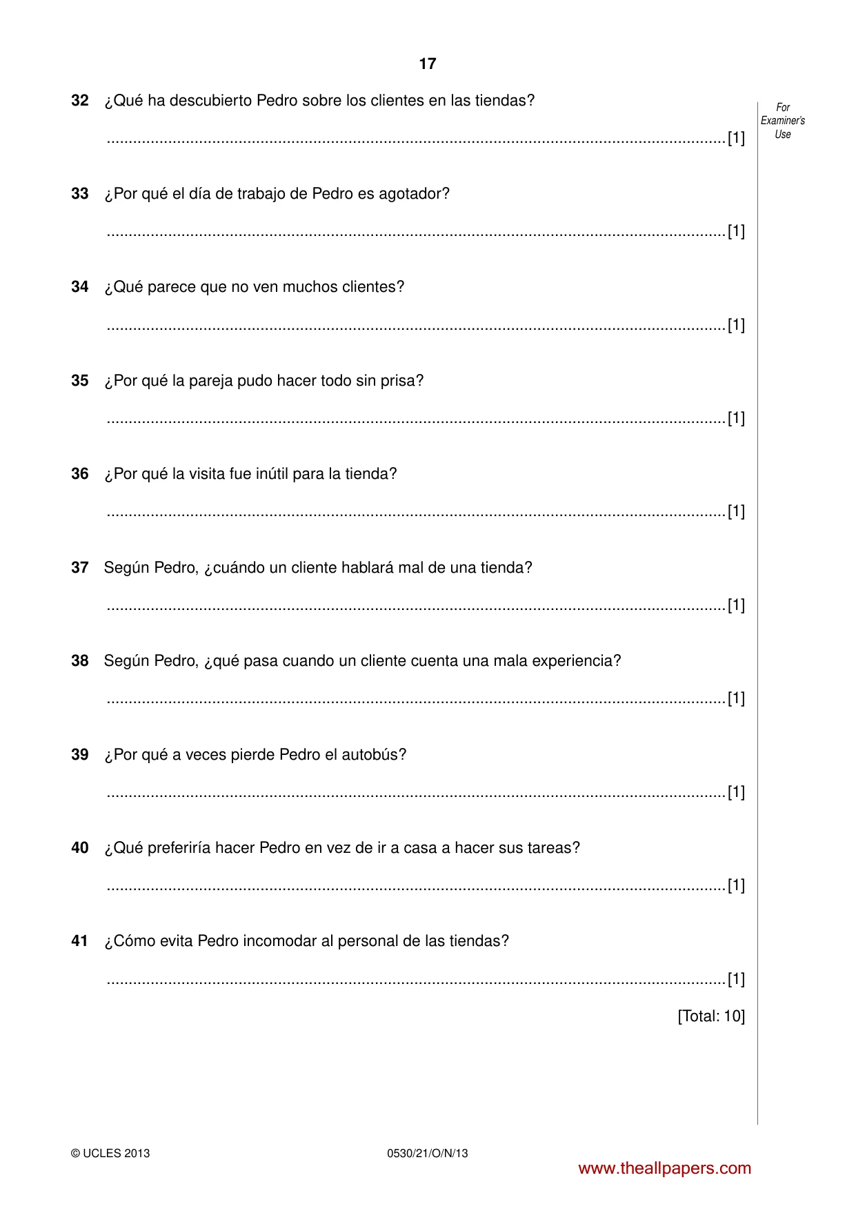 Cambridge IGCSE Spanish - Foreign Language 0530 2013 Oct/Nov Paper 2 · Variant 1 question paper, page 17 of 20