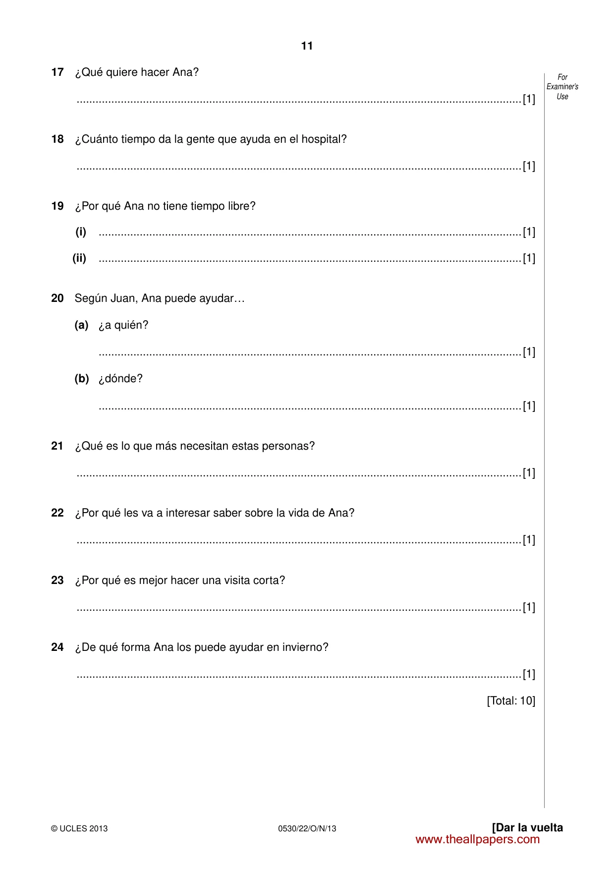 Cambridge IGCSE Spanish - Foreign Language 0530 2013 Oct/Nov Paper 2 · Variant 2 question paper, page 11 of 20