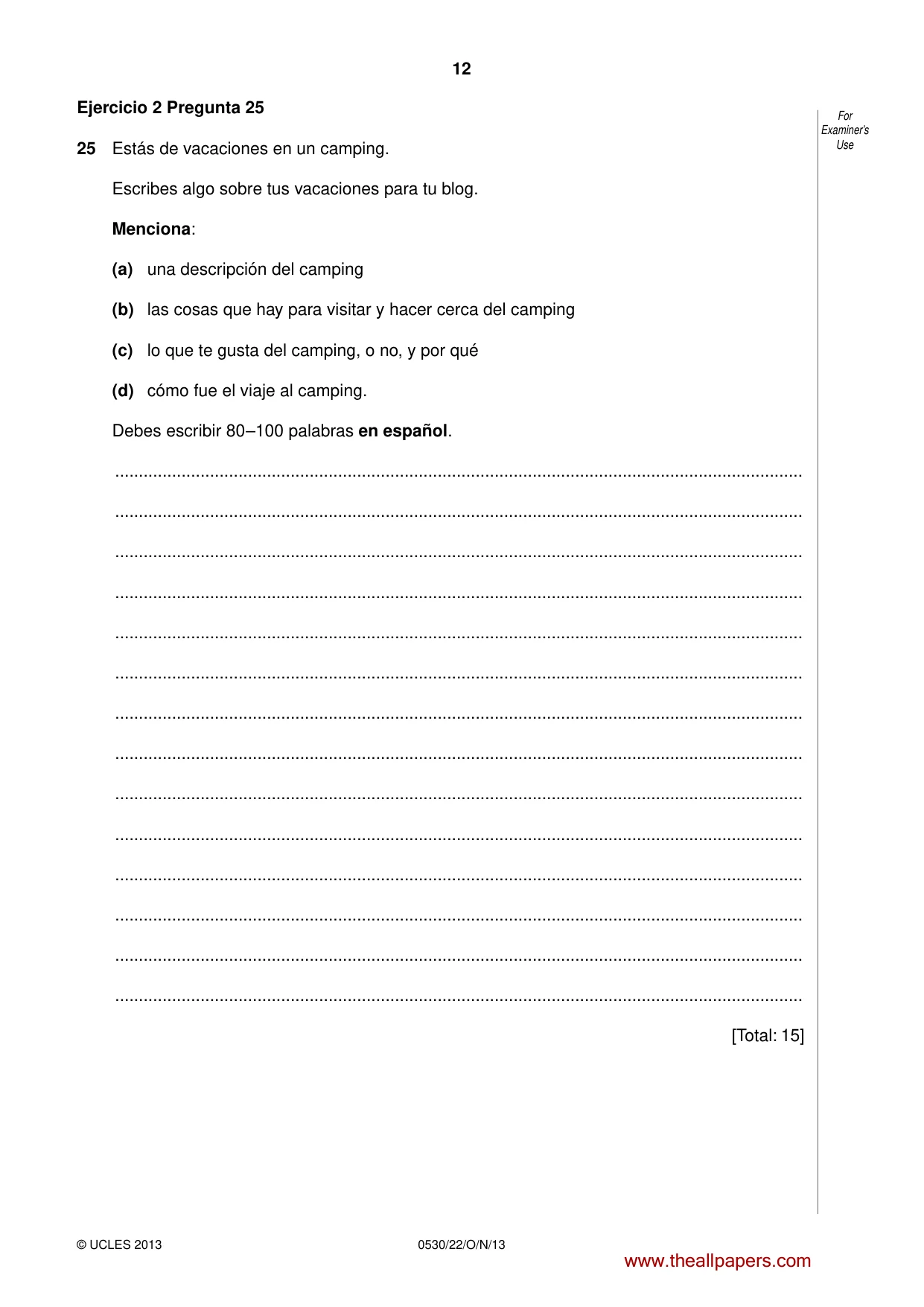 Cambridge IGCSE Spanish - Foreign Language 0530 2013 Oct/Nov Paper 2 · Variant 2 question paper, page 12 of 20