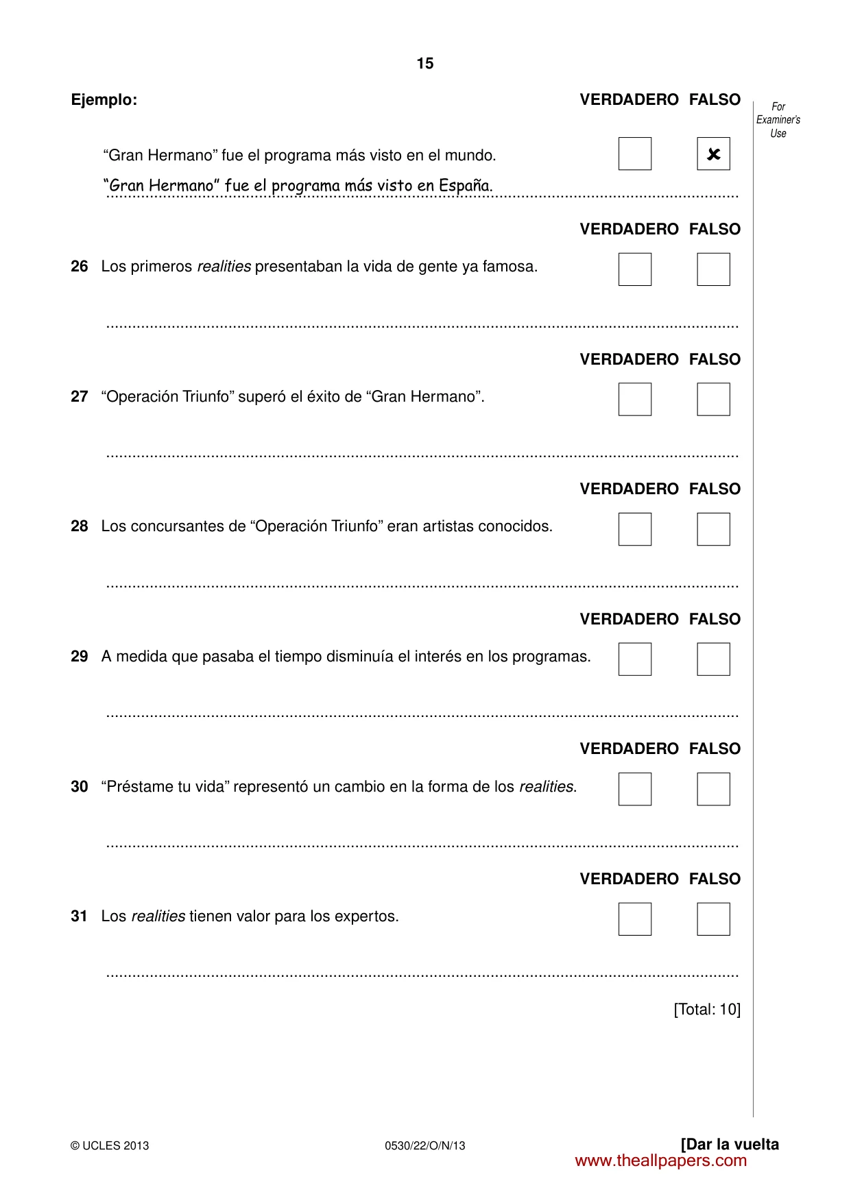 Cambridge IGCSE Spanish - Foreign Language 0530 2013 Oct/Nov Paper 2 · Variant 2 question paper, page 15 of 20