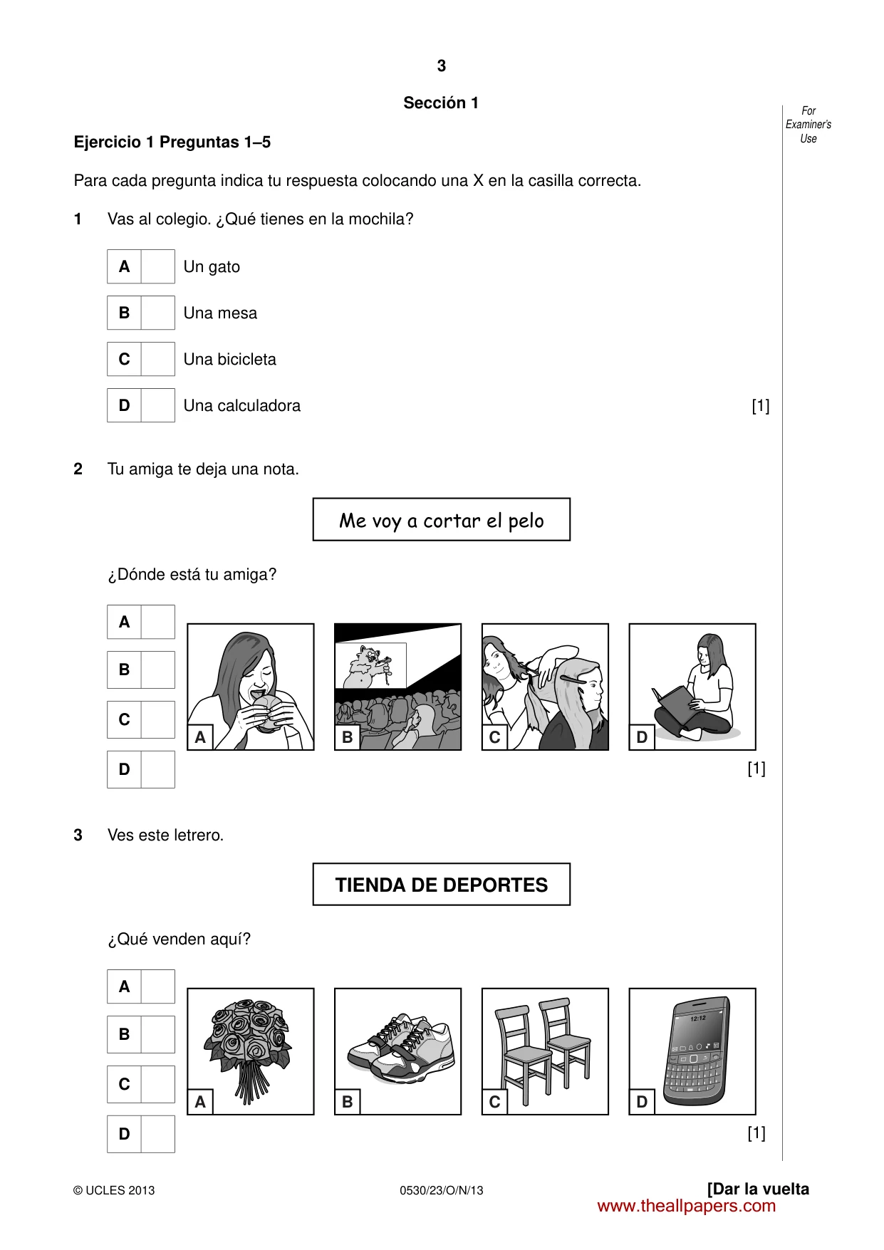 Cambridge IGCSE Spanish - Foreign Language 0530 2013 Oct/Nov Paper 2 · Variant 3 question paper, page 3 of 20