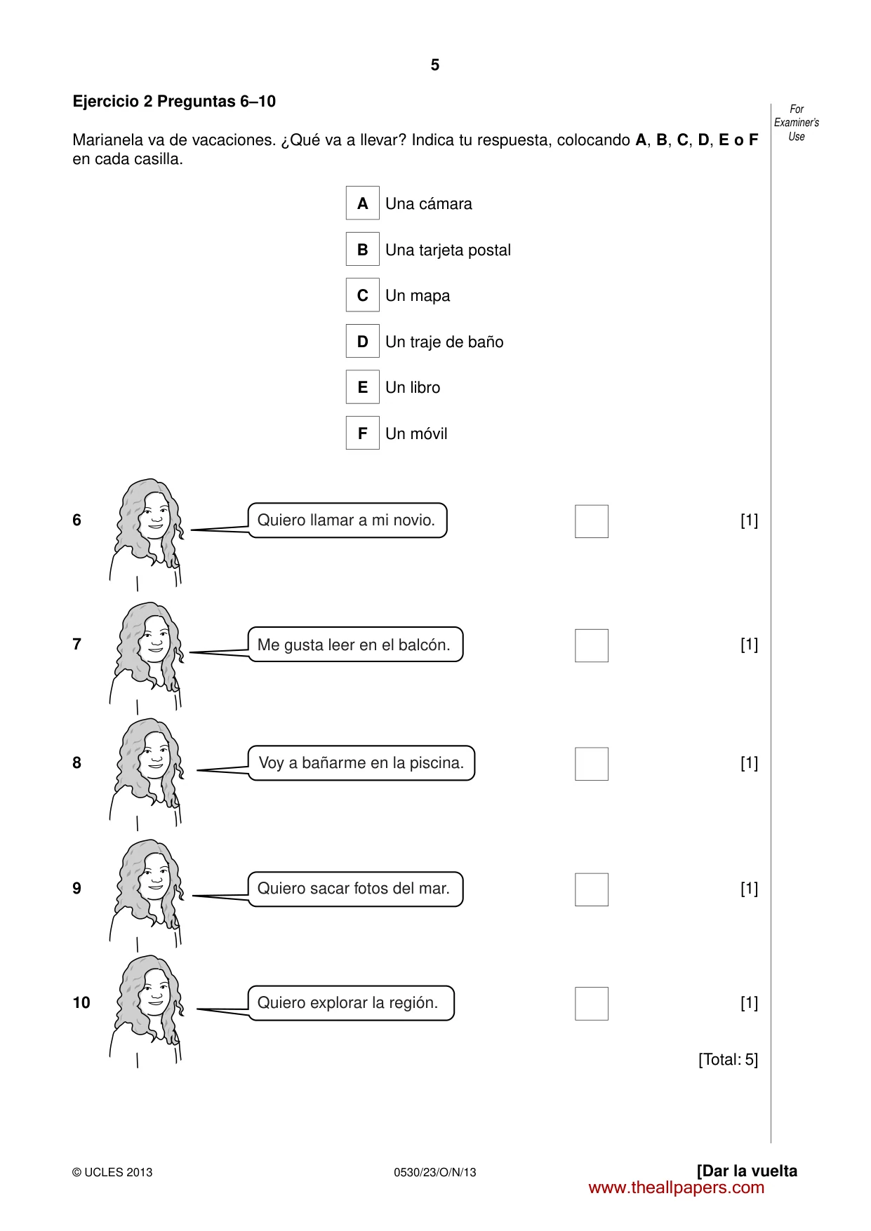 Cambridge IGCSE Spanish - Foreign Language 0530 2013 Oct/Nov Paper 2 · Variant 3 question paper, page 5 of 20