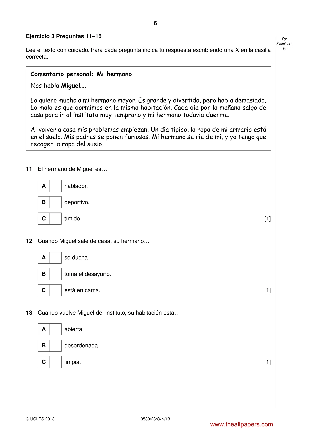 Cambridge IGCSE Spanish - Foreign Language 0530 2013 Oct/Nov Paper 2 · Variant 3 question paper, page 6 of 20