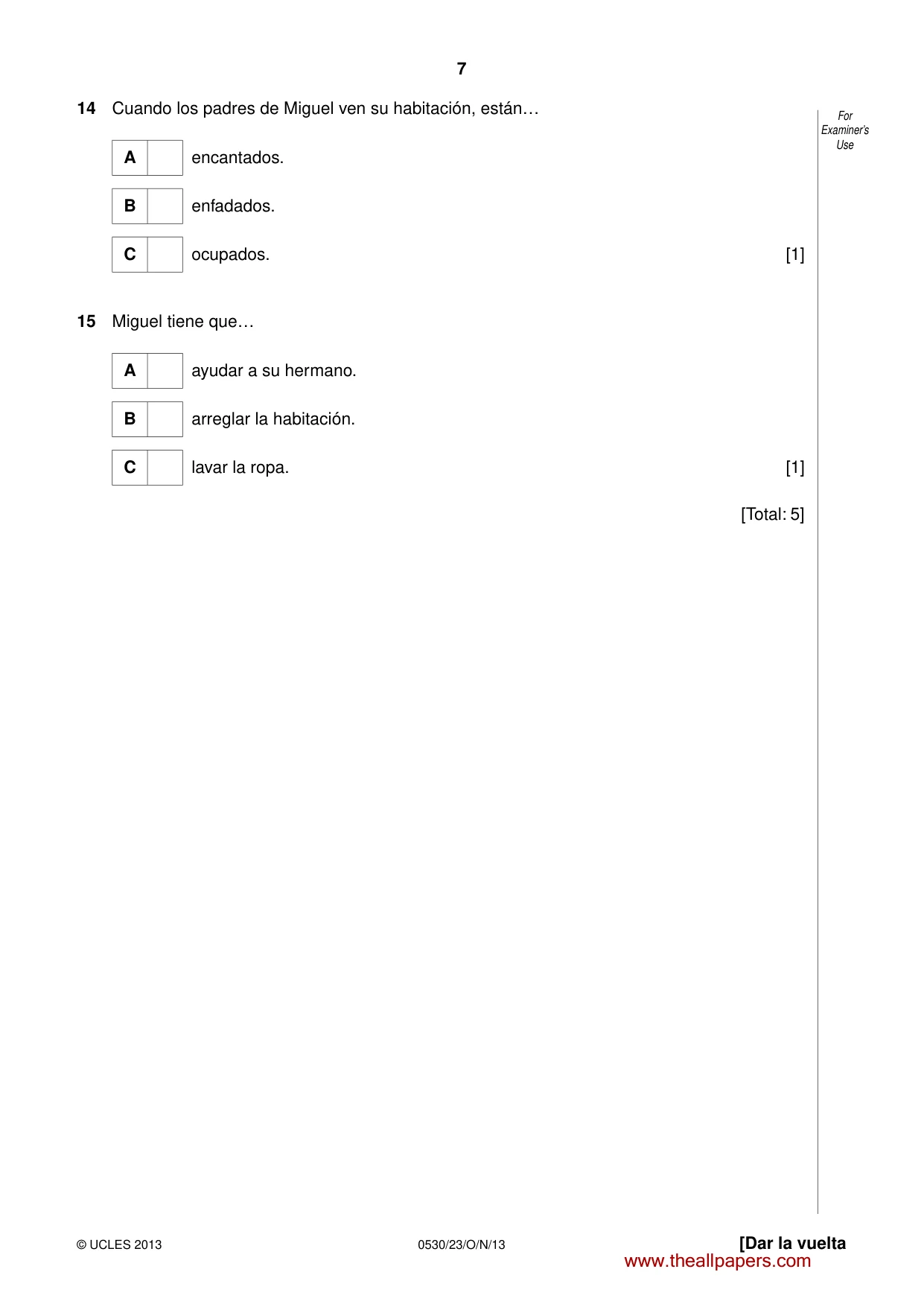 Cambridge IGCSE Spanish - Foreign Language 0530 2013 Oct/Nov Paper 2 · Variant 3 question paper, page 7 of 20