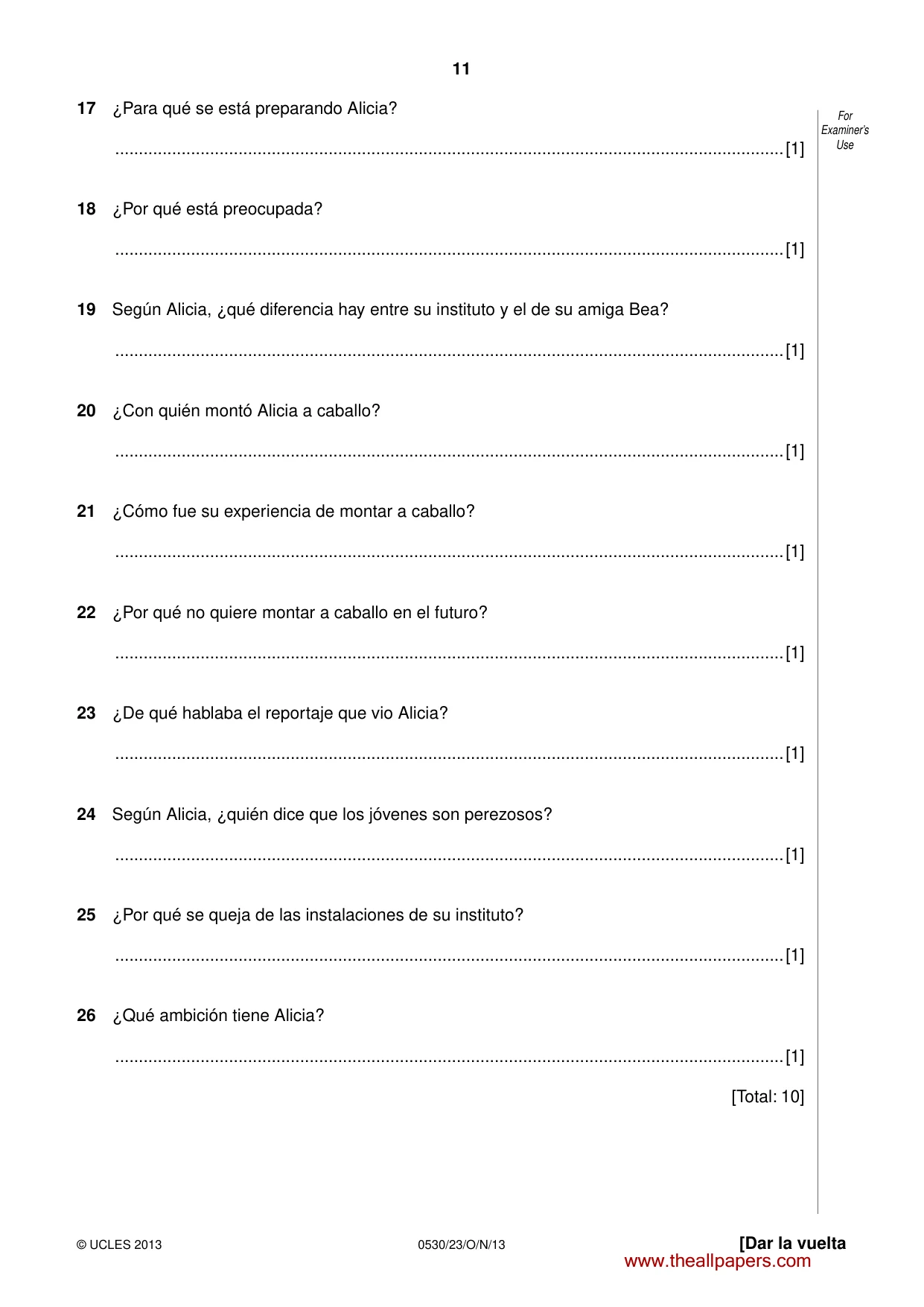 Cambridge IGCSE Spanish - Foreign Language 0530 2013 Oct/Nov Paper 2 · Variant 3 question paper, page 11 of 20