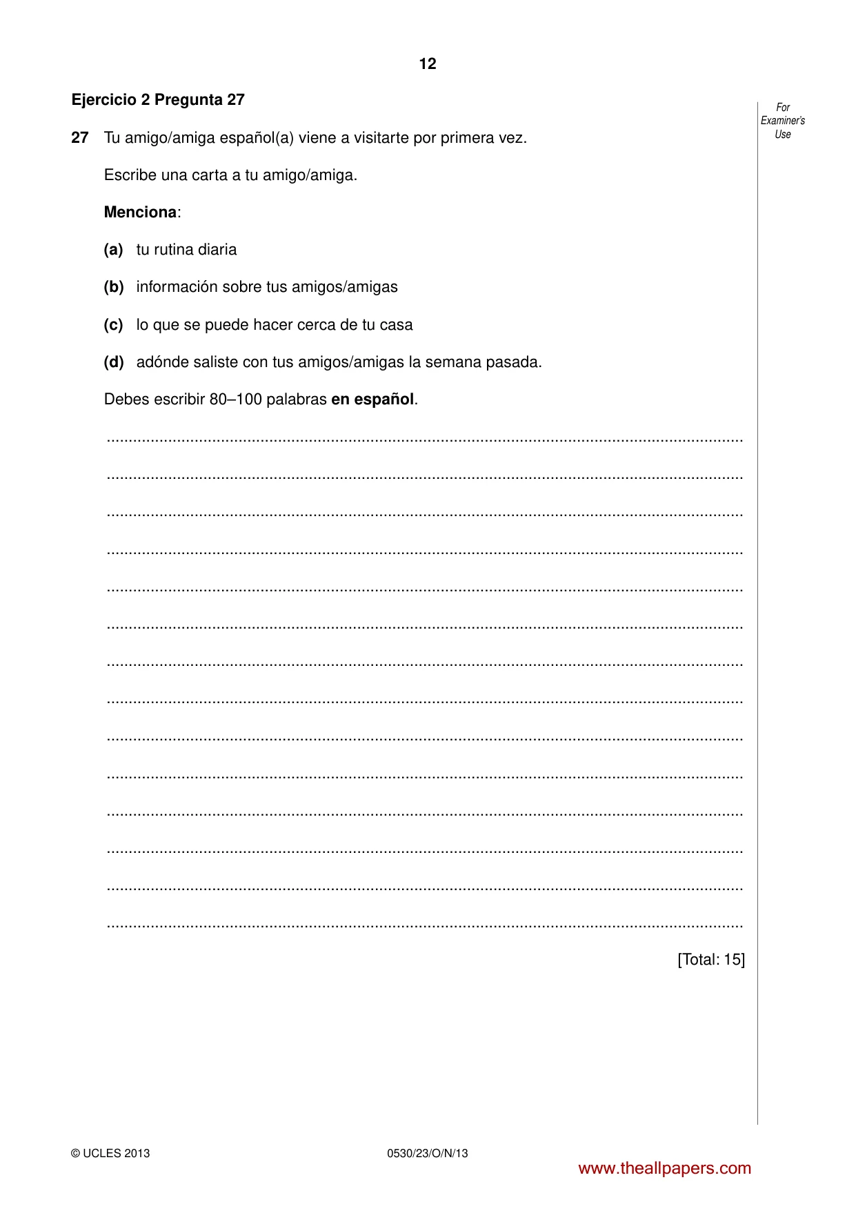 Cambridge IGCSE Spanish - Foreign Language 0530 2013 Oct/Nov Paper 2 · Variant 3 question paper, page 12 of 20