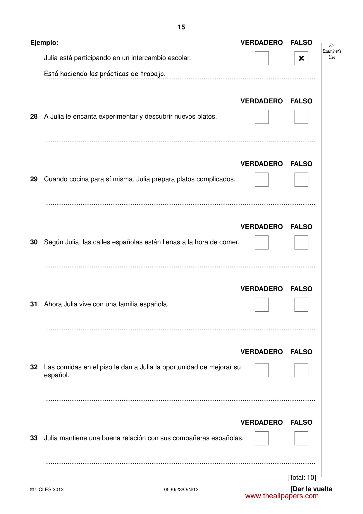 Cambridge IGCSE Spanish - Foreign Language 0530 2013 Oct/Nov Paper 2 · Variant 3 question paper, page 15 of 20