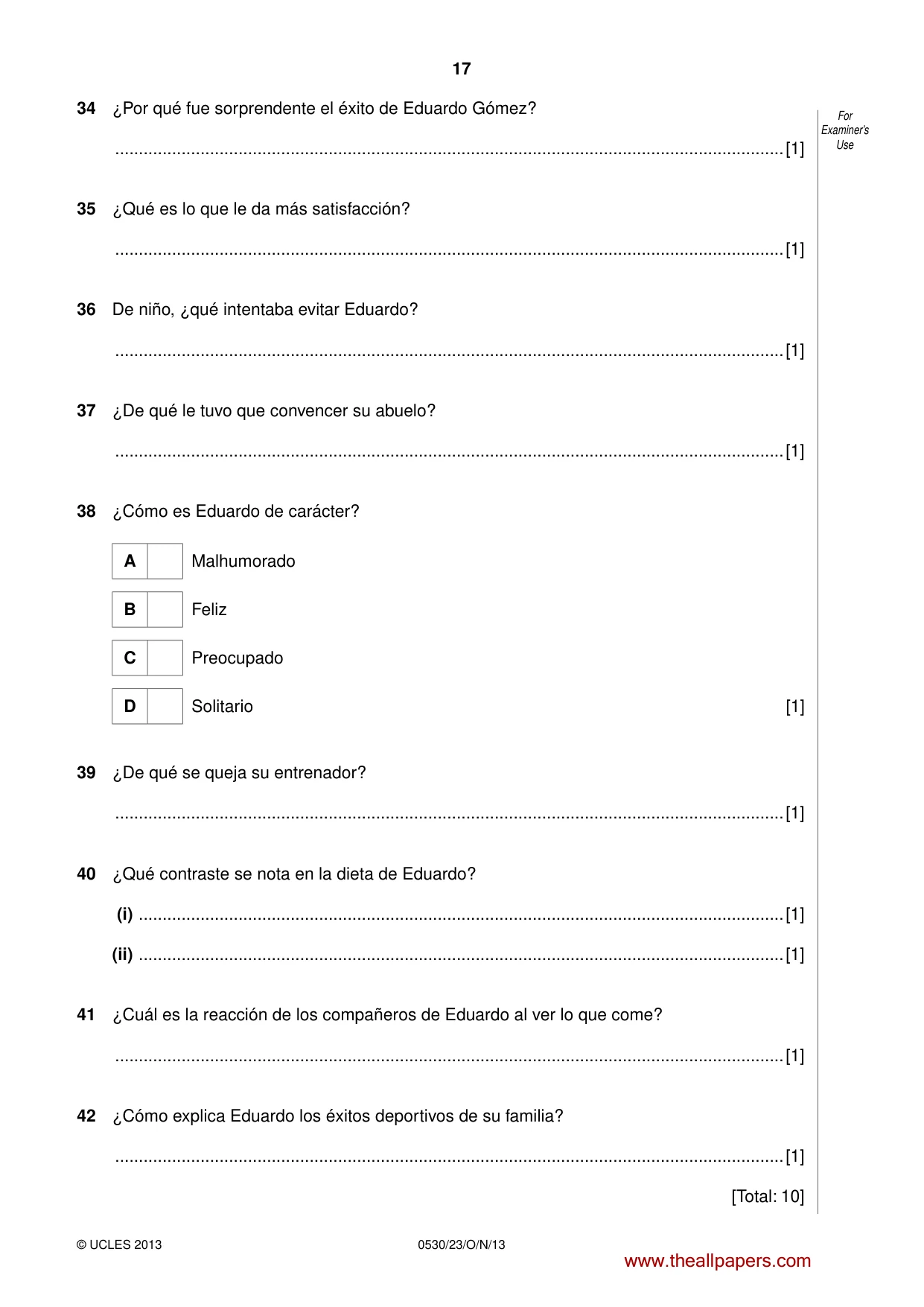 Cambridge IGCSE Spanish - Foreign Language 0530 2013 Oct/Nov Paper 2 · Variant 3 question paper, page 17 of 20