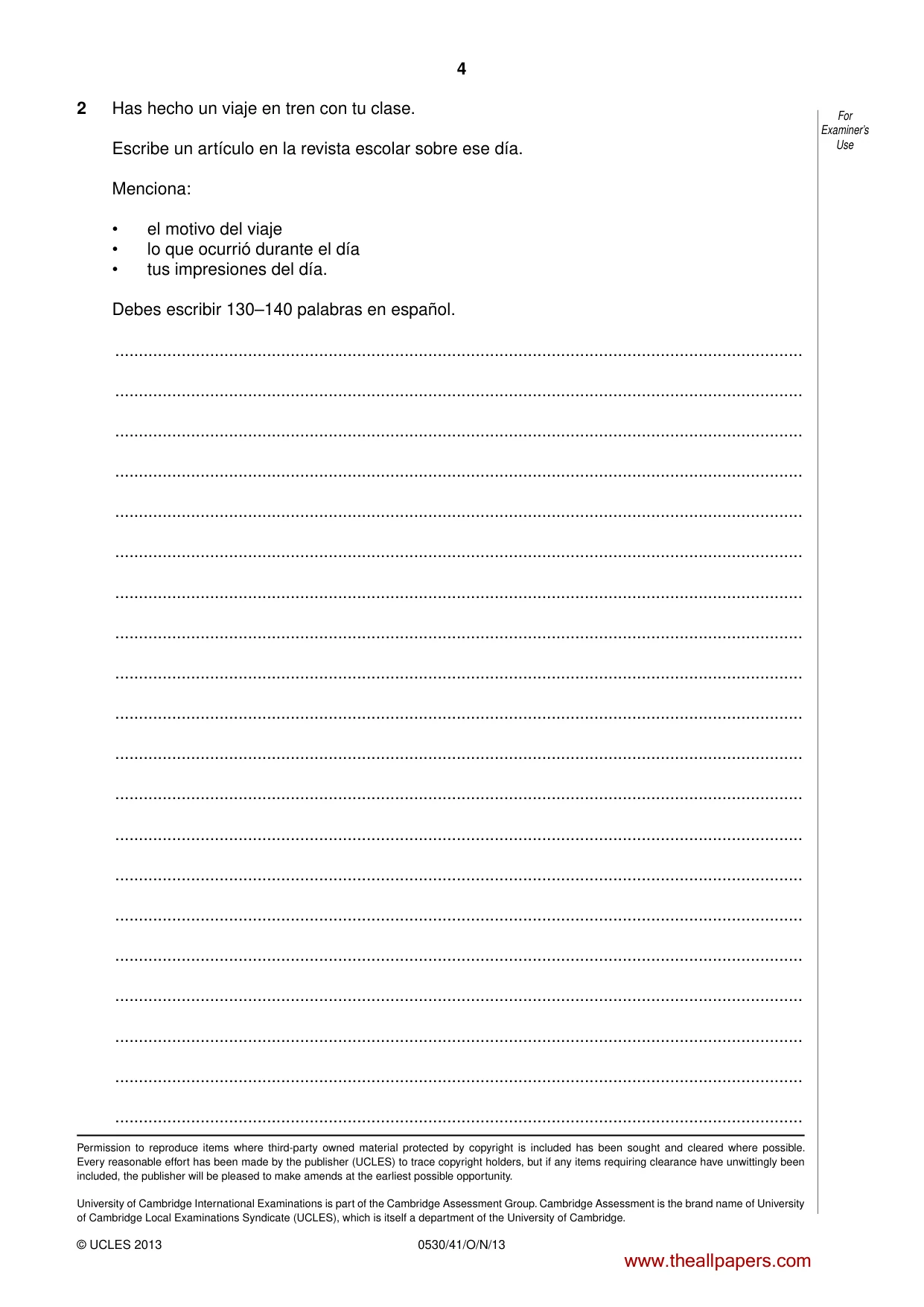 Cambridge IGCSE Spanish - Foreign Language 0530 2013 Oct/Nov Paper 4 · Variant 1 question paper, page 4 of 4