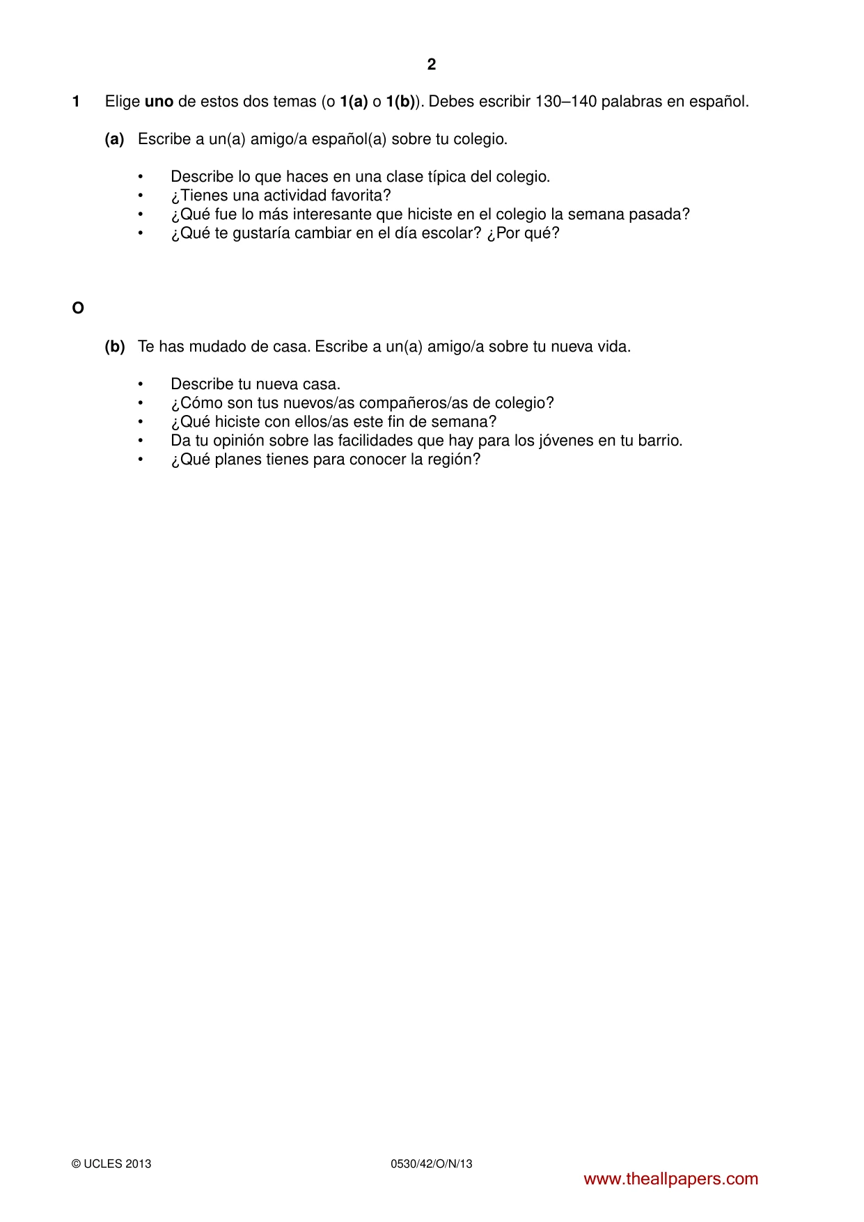 Cambridge IGCSE Spanish - Foreign Language 0530 2013 Oct/Nov Paper 4 · Variant 2 question paper, page 2 of 4