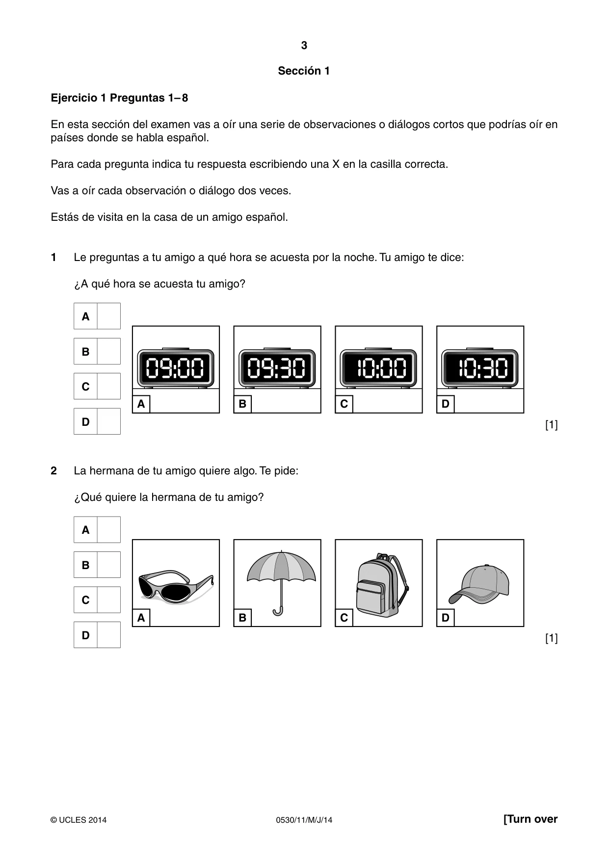 Cambridge IGCSE Spanish - Foreign Language 0530 2014 May/June Paper 1 · Variant 1 question paper, page 3 of 12