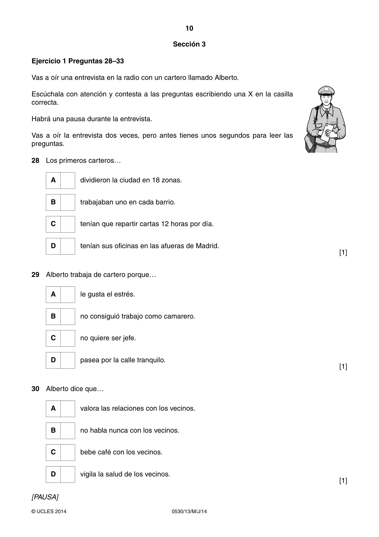 Cambridge IGCSE Spanish - Foreign Language 0530 2014 May/June Paper 1 · Variant 3 question paper, page 10 of 12