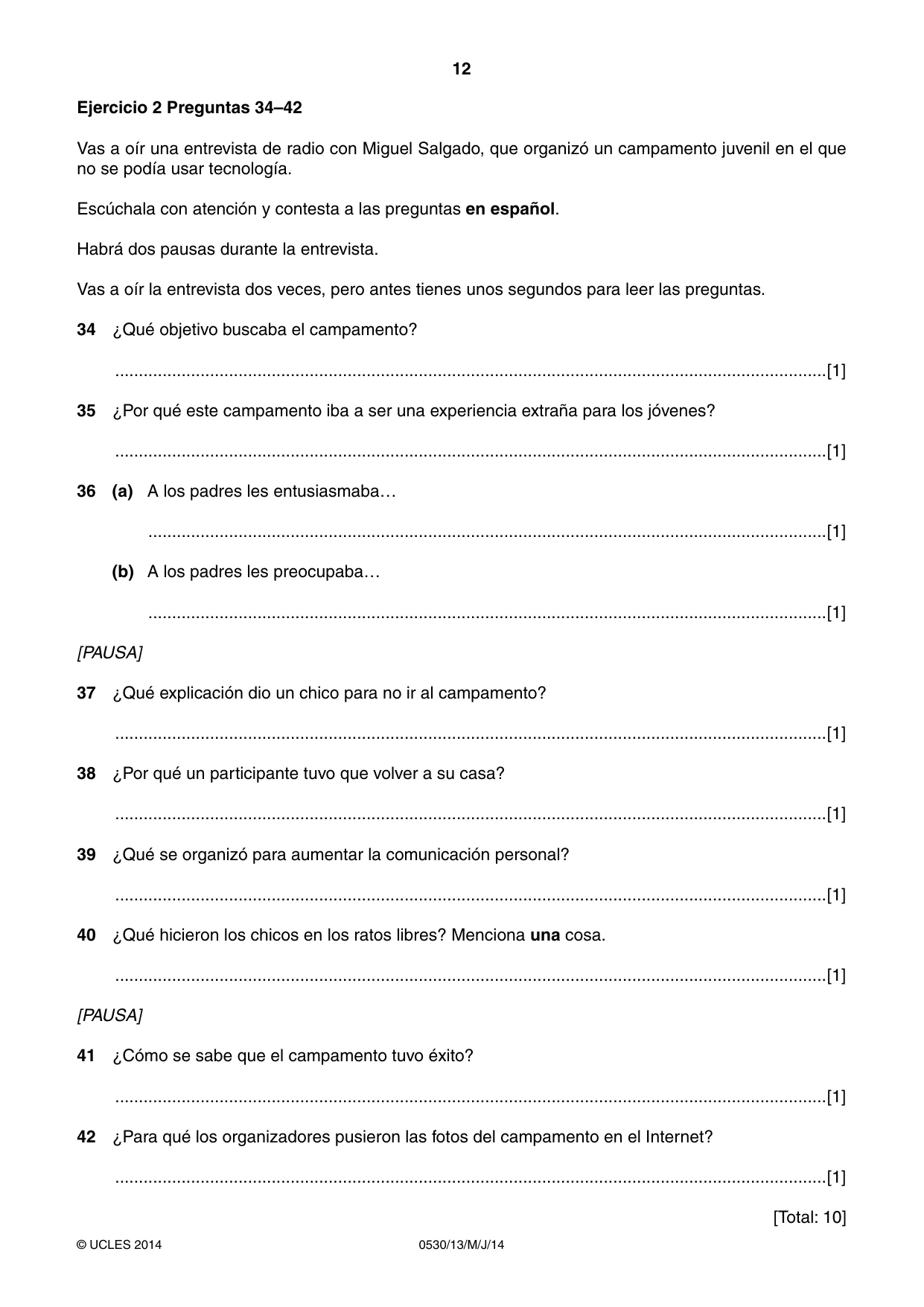 Cambridge IGCSE Spanish - Foreign Language 0530 2014 May/June Paper 1 · Variant 3 question paper, page 12 of 12
