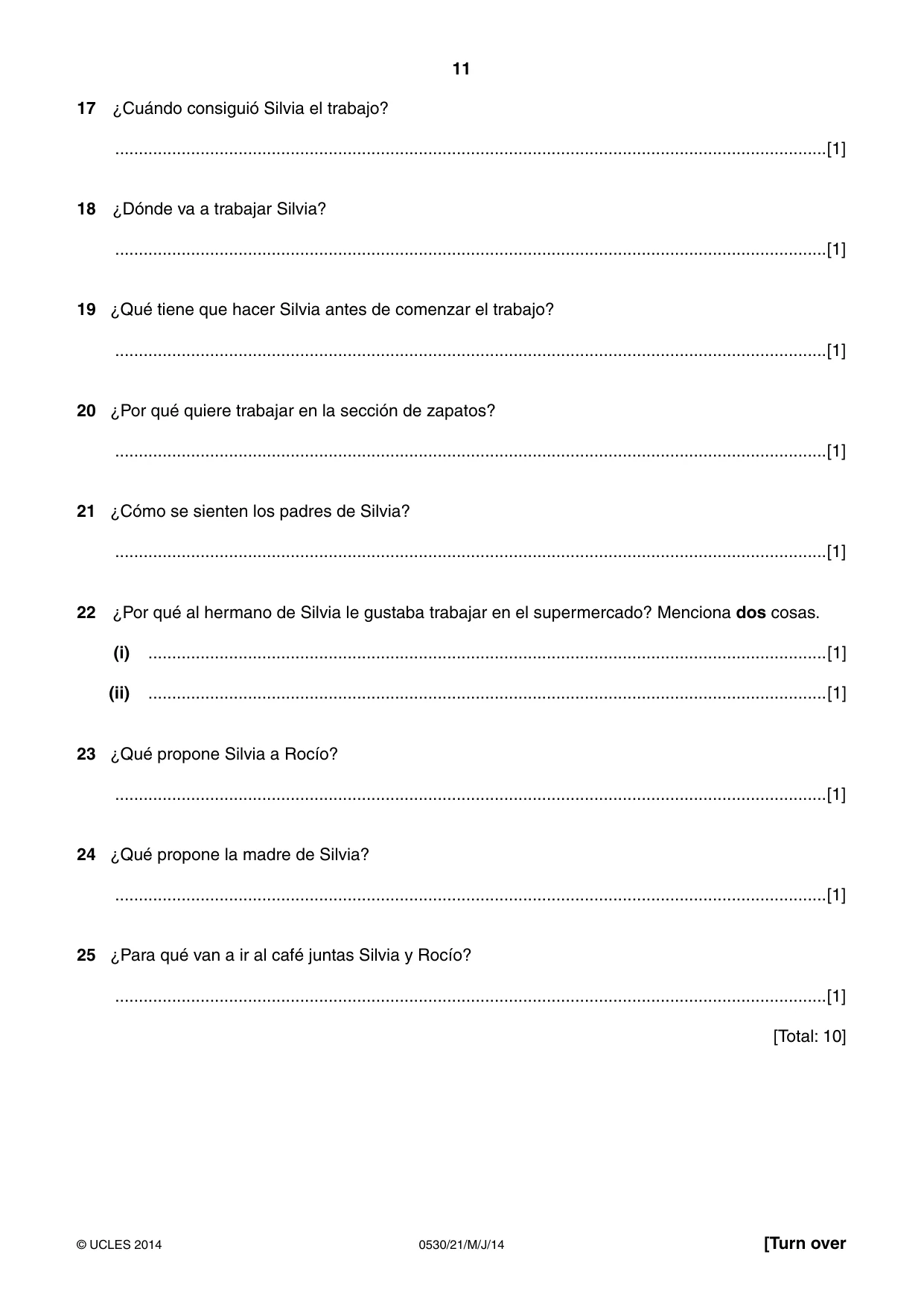 Cambridge IGCSE Spanish - Foreign Language 0530 2014 May/June Paper 2 · Variant 1 question paper, page 11 of 20