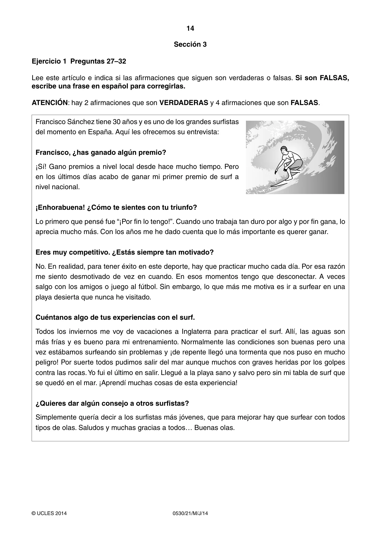 Cambridge IGCSE Spanish - Foreign Language 0530 2014 May/June Paper 2 · Variant 1 question paper, page 14 of 20