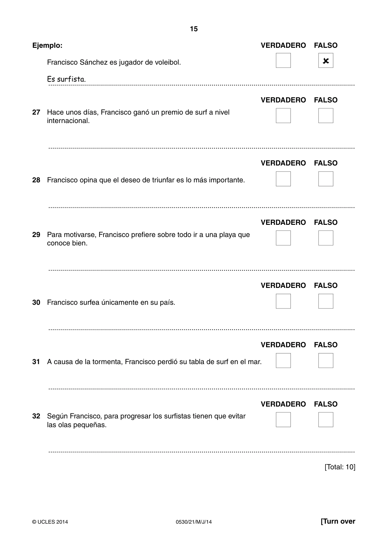 Cambridge IGCSE Spanish - Foreign Language 0530 2014 May/June Paper 2 · Variant 1 question paper, page 15 of 20